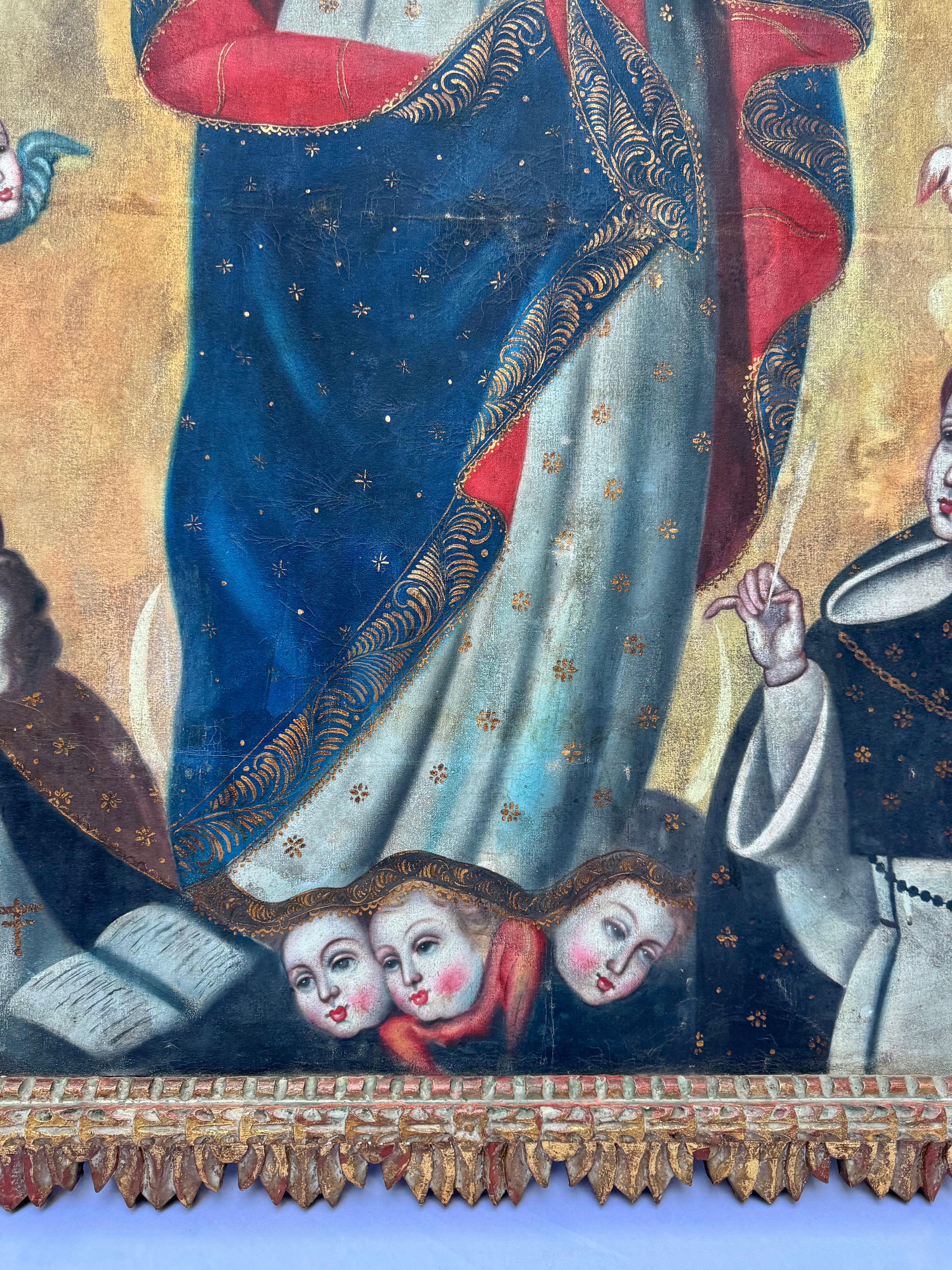 Öl auf Leinwand aus der spanischen Kolonialzeit des 18. Jahrhunderts: Die Unbefleckte Empfängnis im Angebot 6