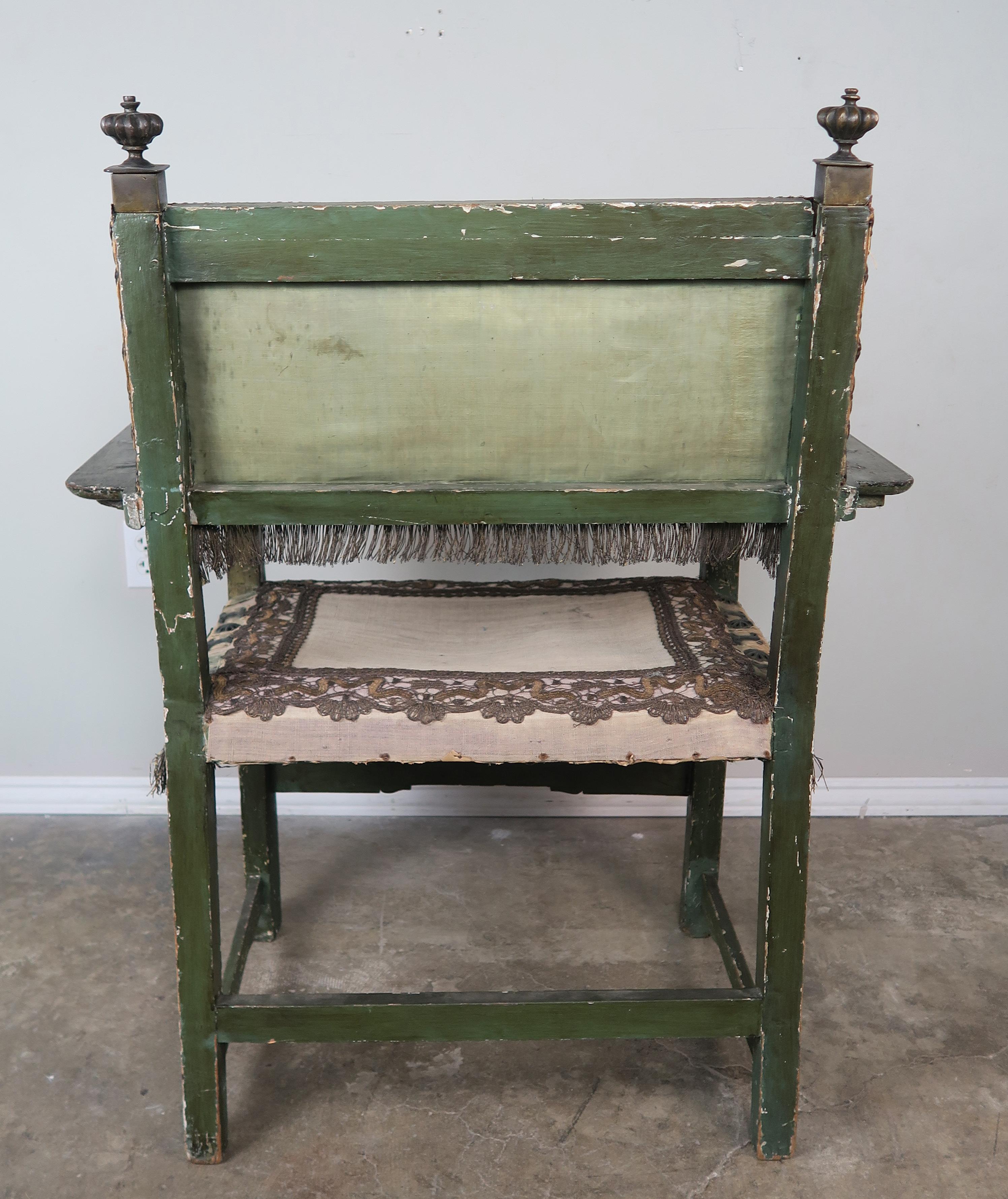 18th Century and Earlier 18th Century Spanish Colonial Painted Armchairs with Metallic Embroidery