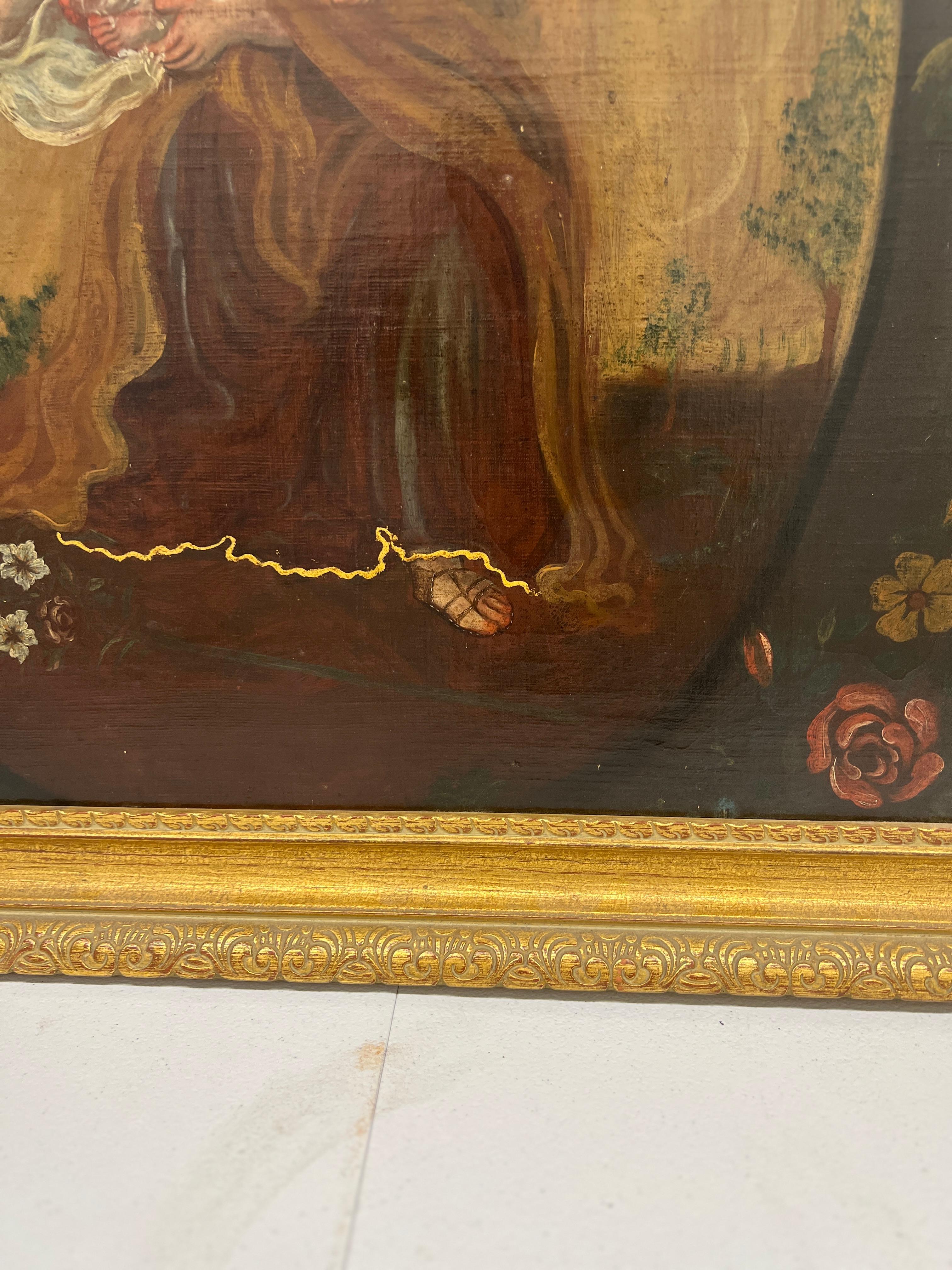 18th Century, Spanish Colonial Painting Depicting Saint Anthony W/ Infant Jesus 1