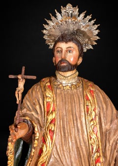18th Century Spanish Colonial Polychrome Wood Sculpture of Saint Francis Xavier