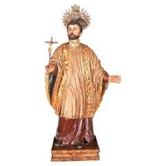 18th Century Spanish Colonial Polychrome Wood Sculpture of Saint Francis Xavier