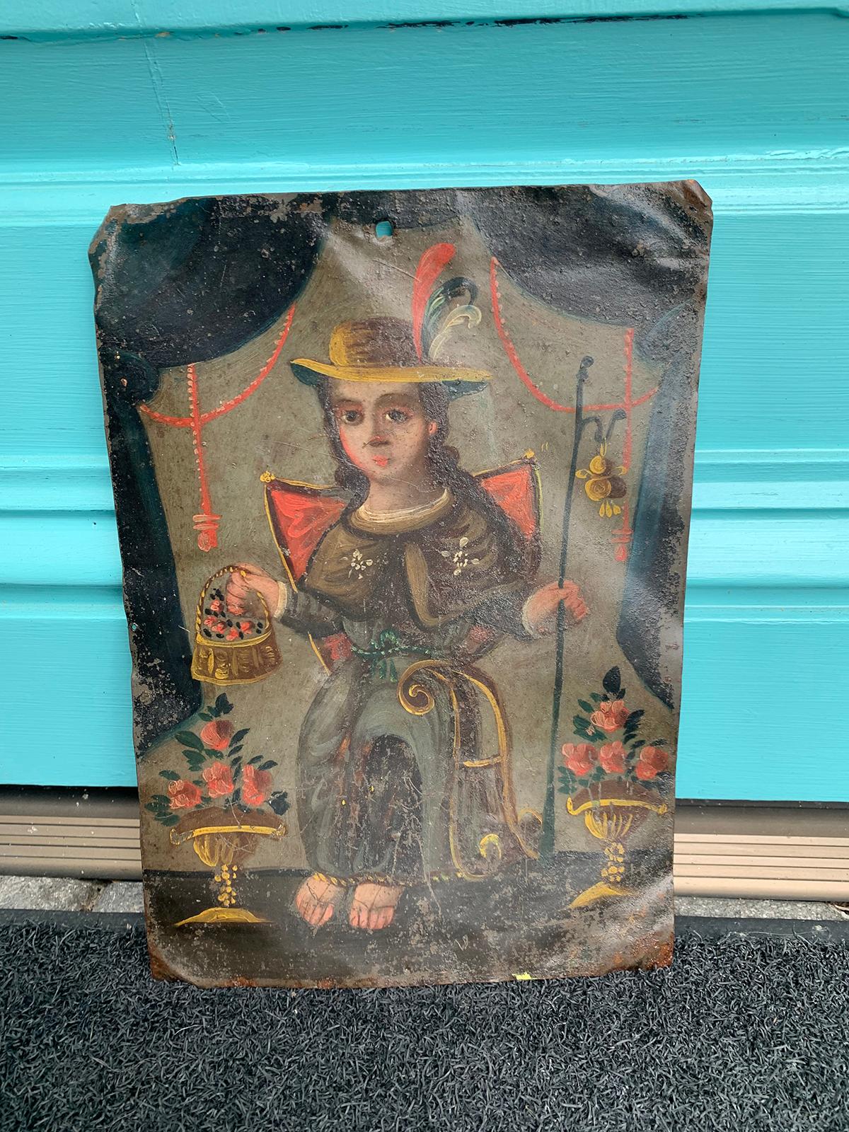 18th Century Spanish Colonial Retablo Oil Painting on Tin 8