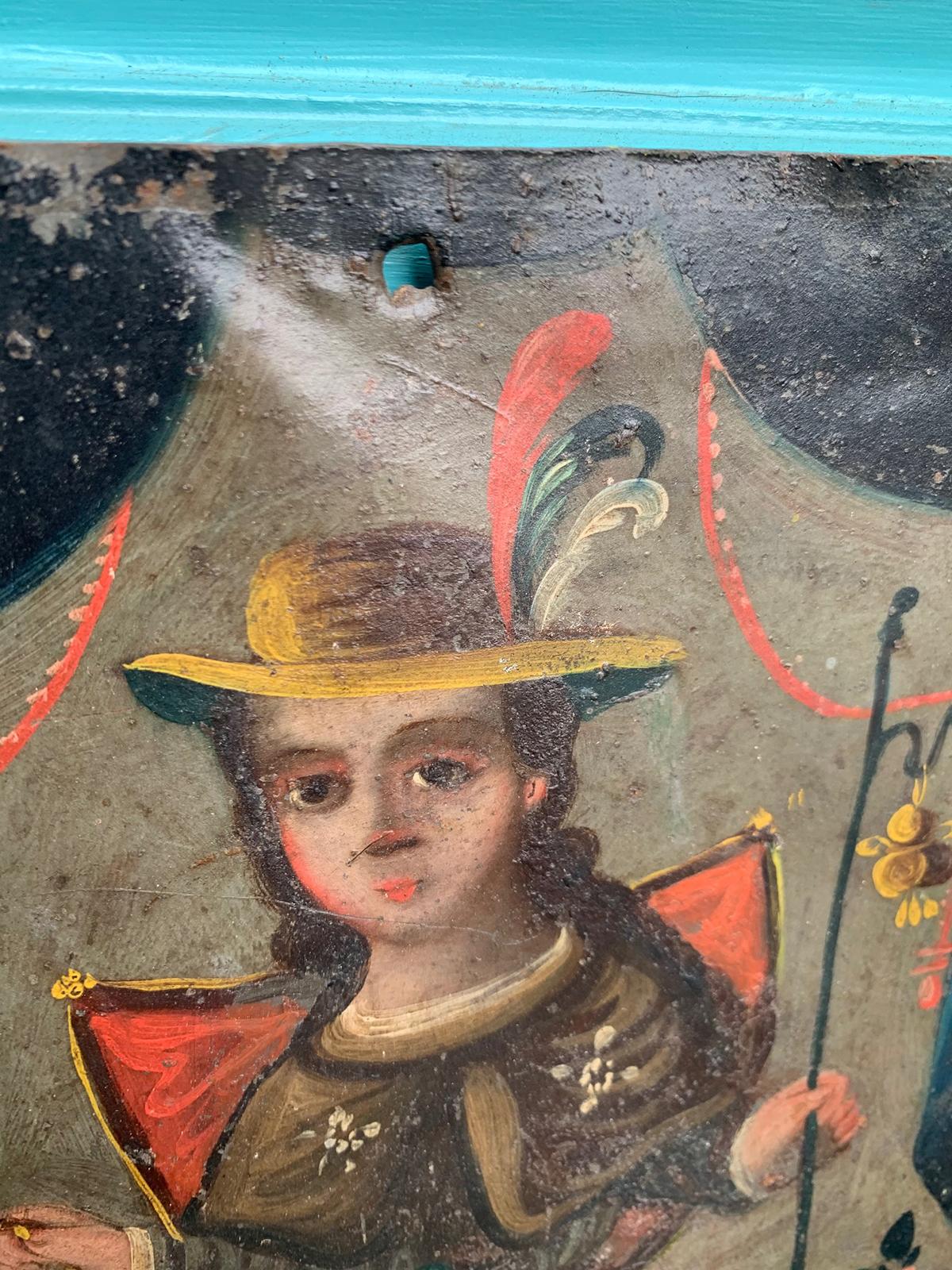 18th Century Spanish Colonial Retablo Oil Painting on Tin 1