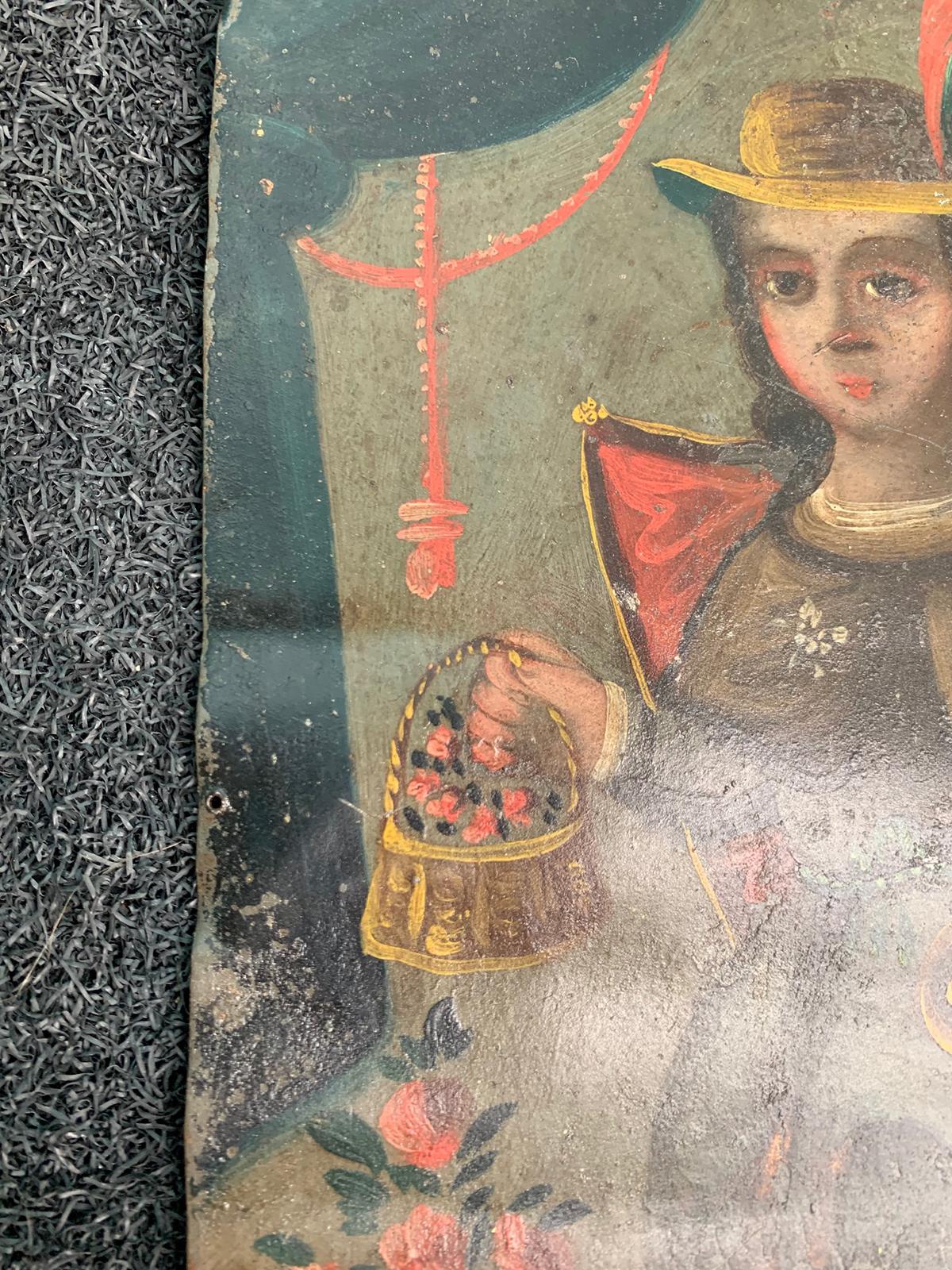 18th Century Spanish Colonial Retablo Oil Painting on Tin 3