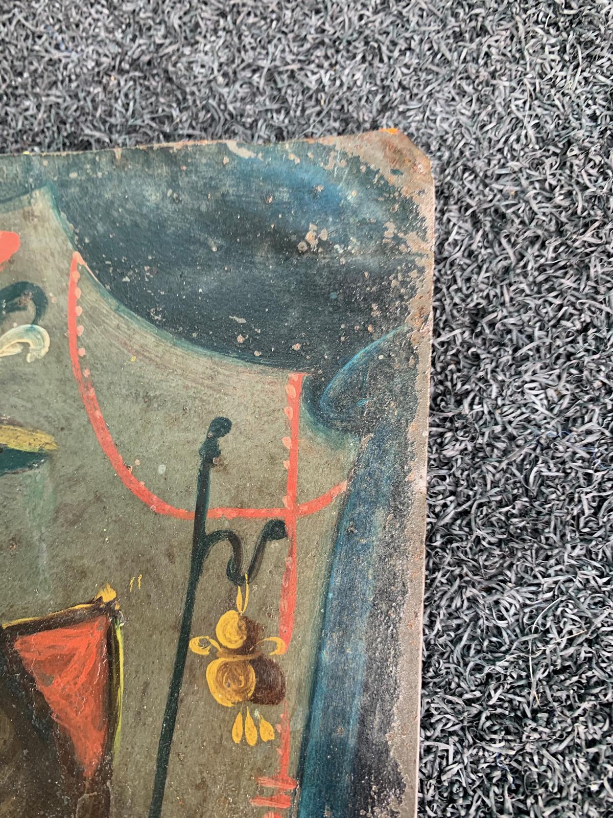 18th Century Spanish Colonial Retablo Oil Painting on Tin 4
