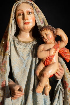 18th Century Spanish Colonial Virgin and Child, Peru, Polychrome Wood