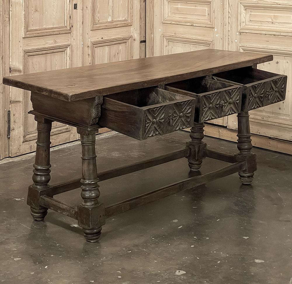 Wrought Iron 18th Century Spanish Colonial Walnut Console ~ Sofa Table