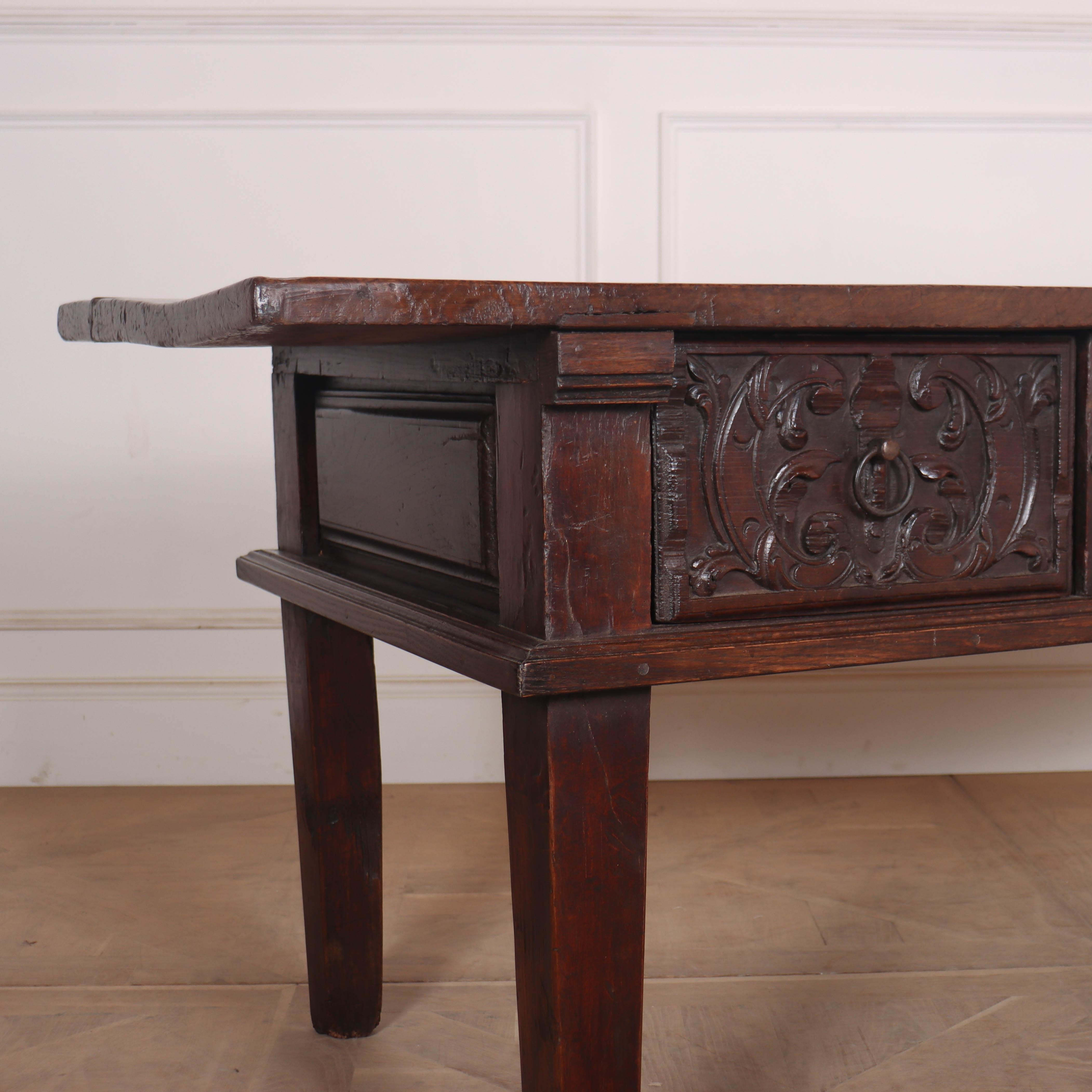 Good 18th century Spanish carved oak three drawer console table. Great colour. 1760.

Reference: 7832

Dimensions
75.5 inches (192 cms) Wide
29 inches (74 cms) Deep
29 inches (74 cms) High