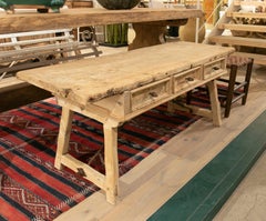 18th Century Spanish Console Table with Three Drawers and Original Iron Handles