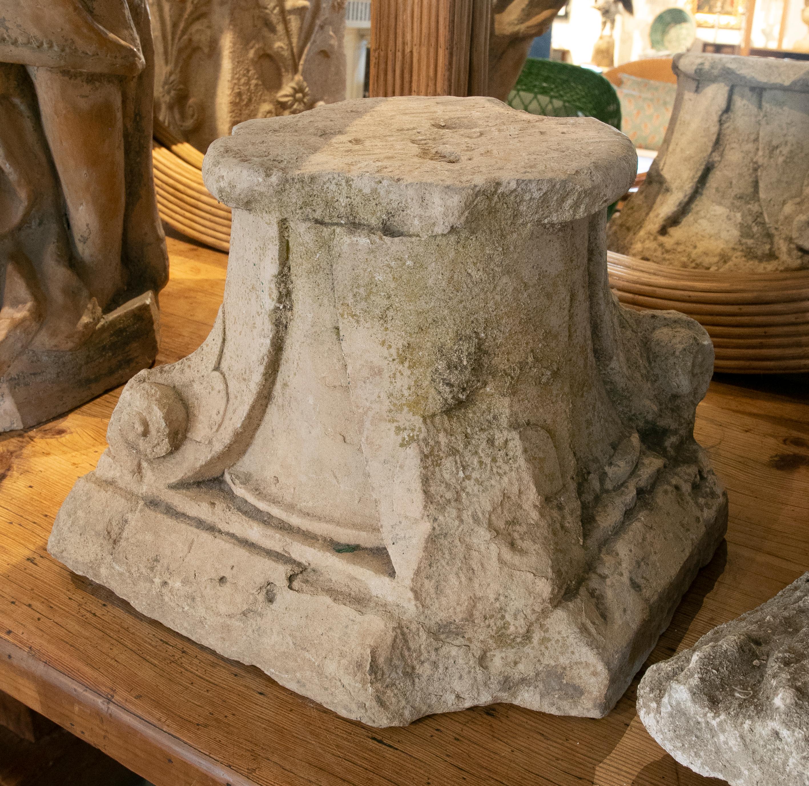 18th Century Spanish Corinthian hand-carved carble capital.