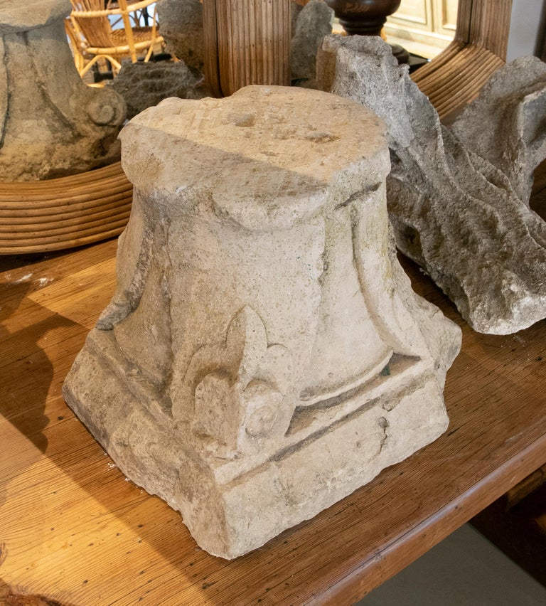 Marble 18th Century Spanish Corinthian Hand-Carved Carble Capital For Sale