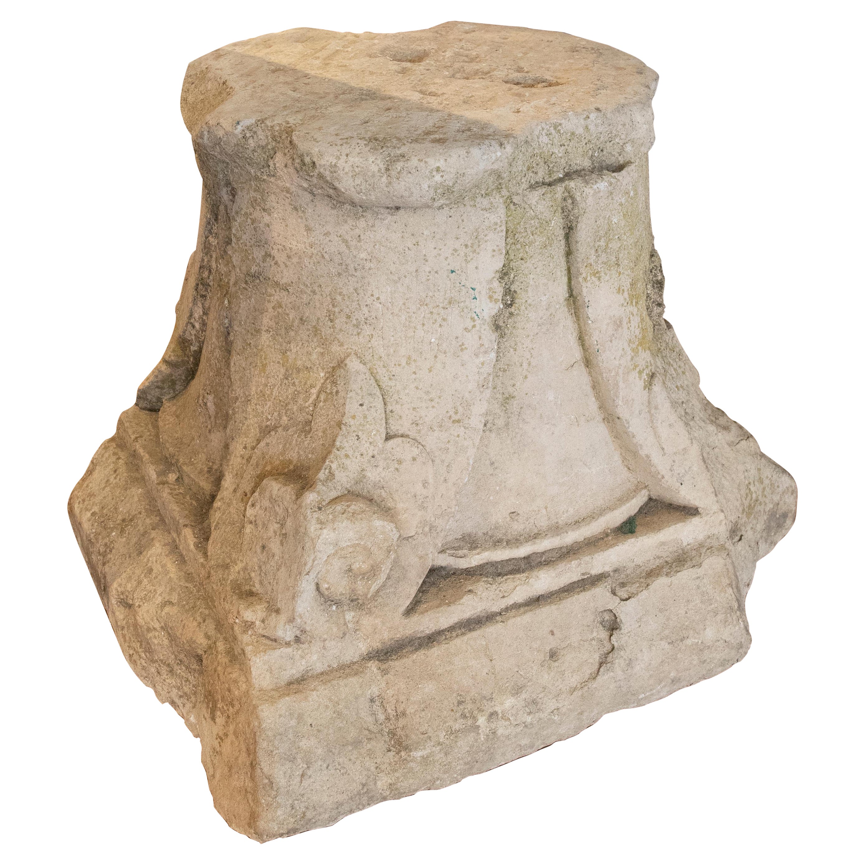18th Century Spanish Corinthian Hand-Carved Carble Capital