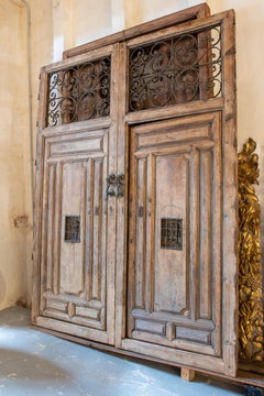 18th Century Spanish "Cortijo" Double Door w/ Bronze & Wrought Iron Grille