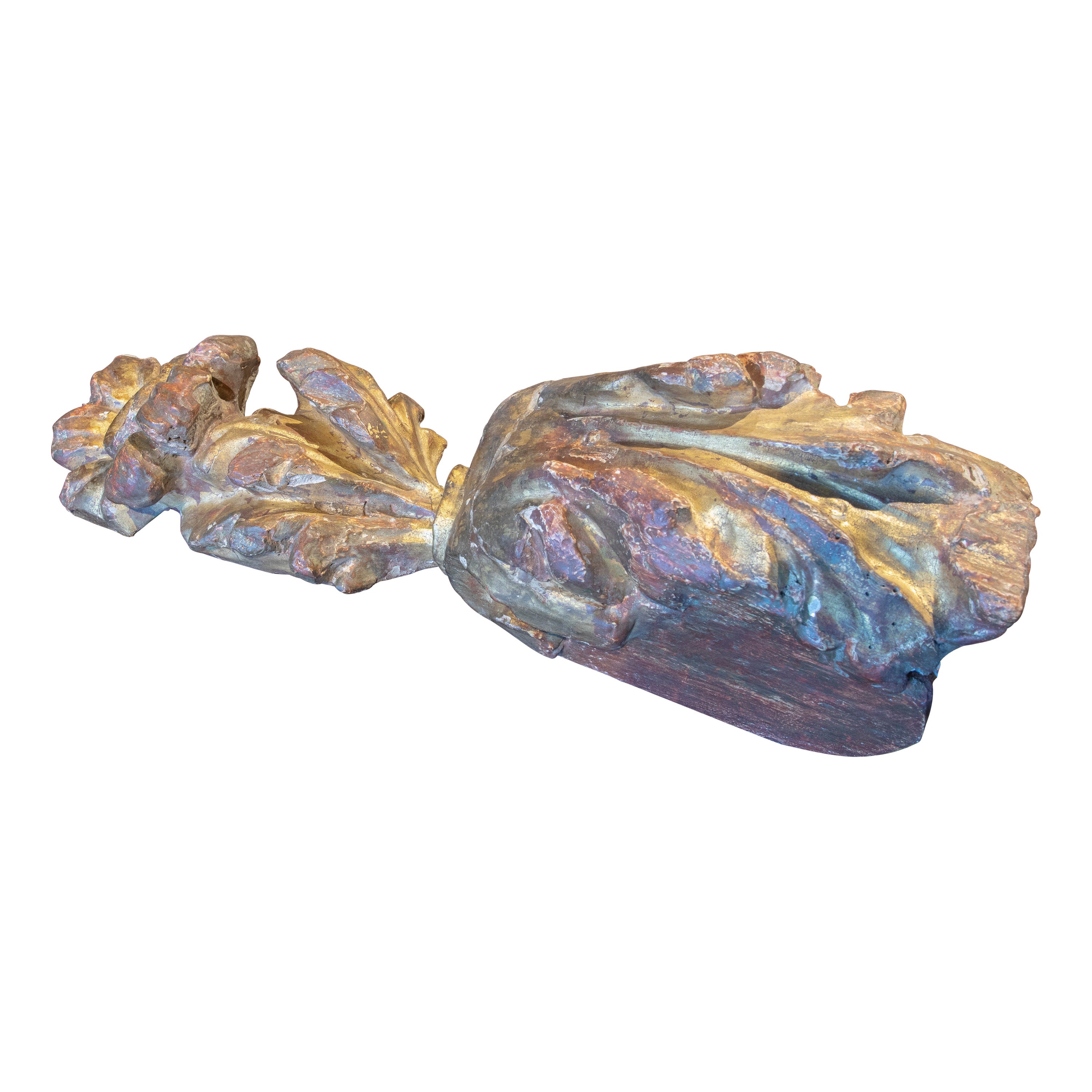 Spanisches dekoratives Finial aus Holz in Form einer Pflanze aus dem 18. Jahrhundert