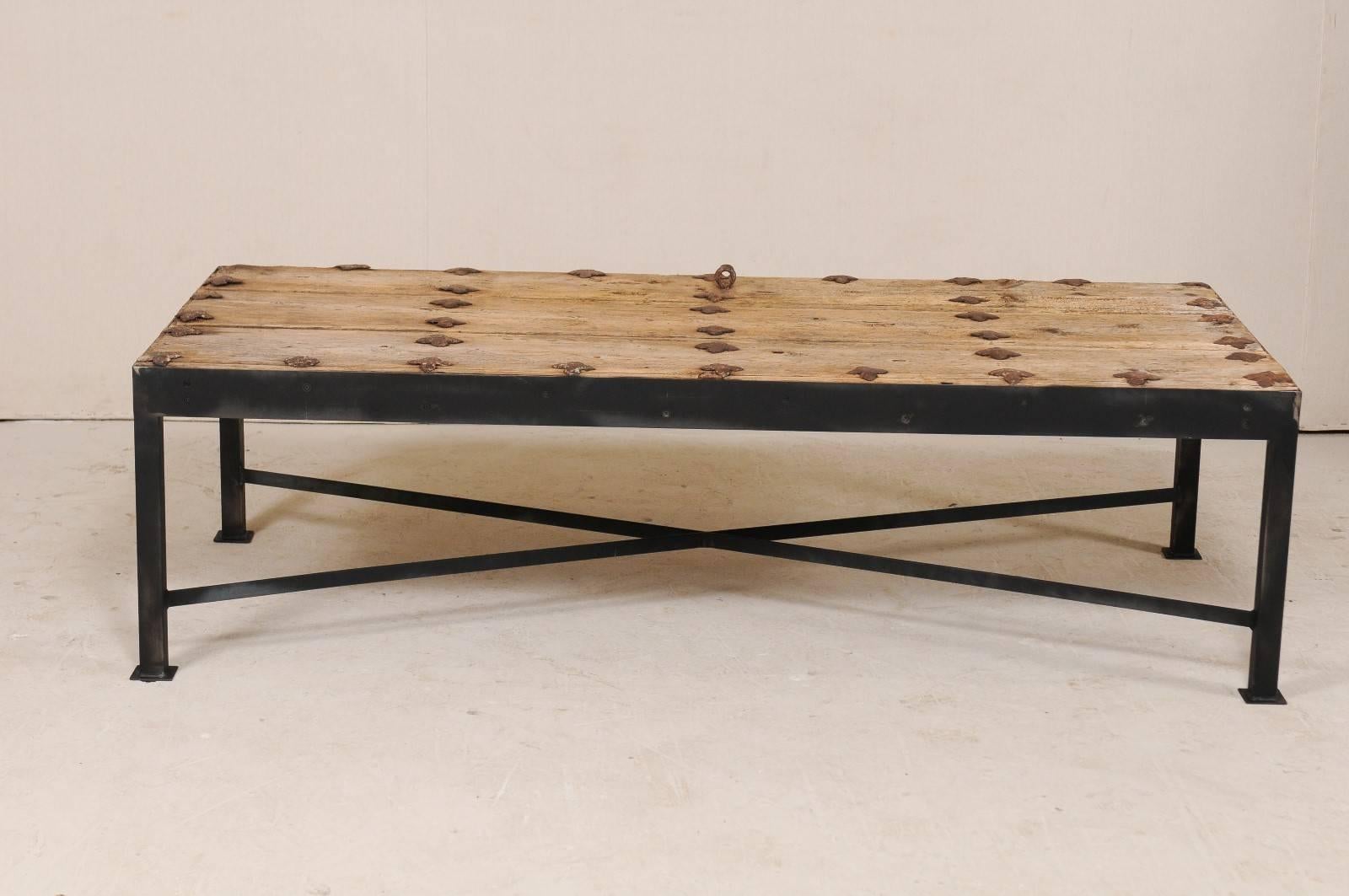 18th Century Spanish Door Coffee Table with Patinated Iron Quatrefoil Grommets 2