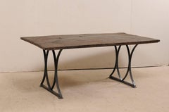 18th Century Spanish Door Made Custom Desk or Table with Iron Trestle Legs
