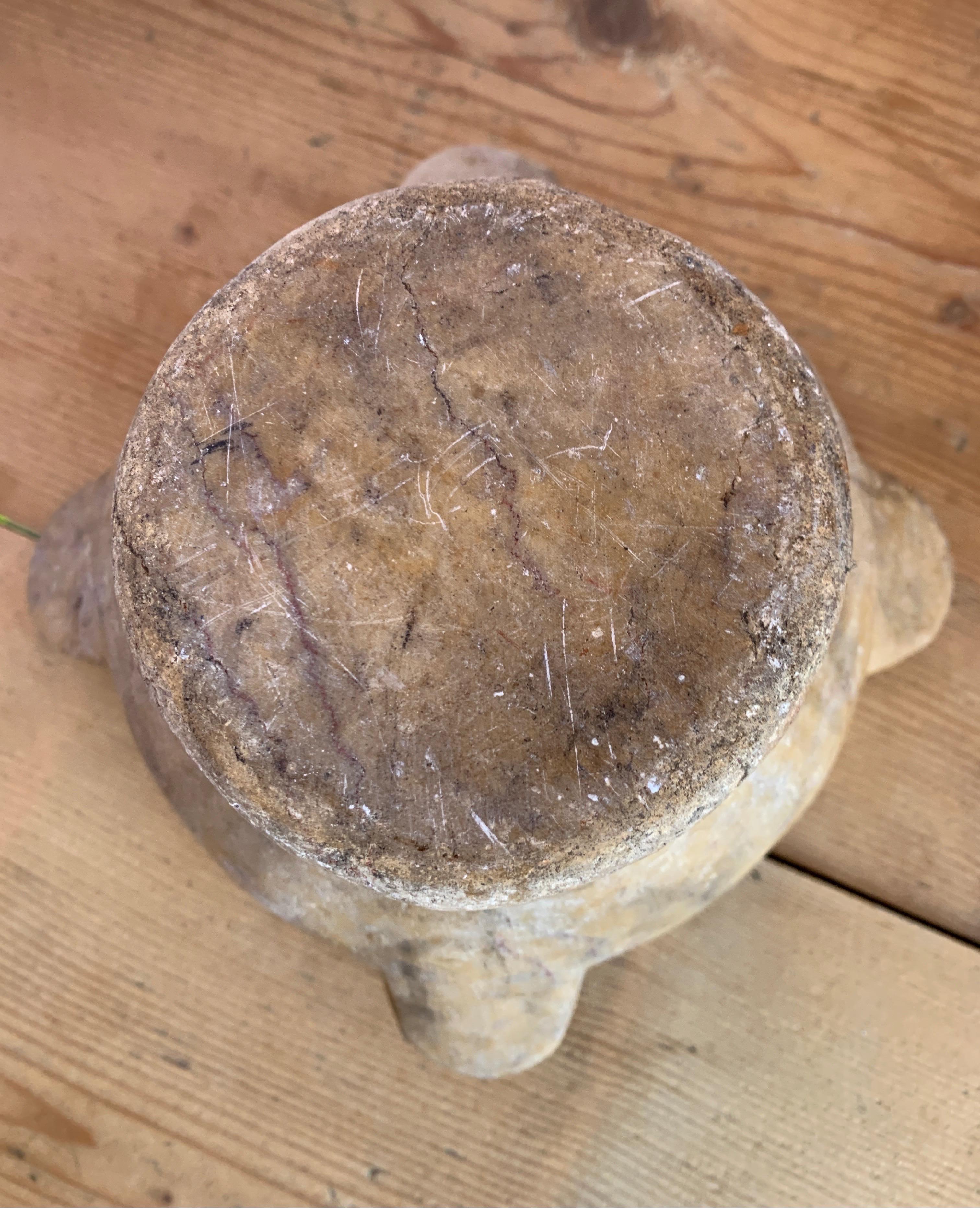 18th Century Spanish Early Marble Mortar and Wooden Pestle In Fair Condition In Houston, TX