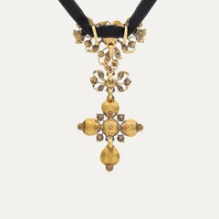 18th Century Spanish Emerald and Diamond Cross Pendant in Gold and Silver