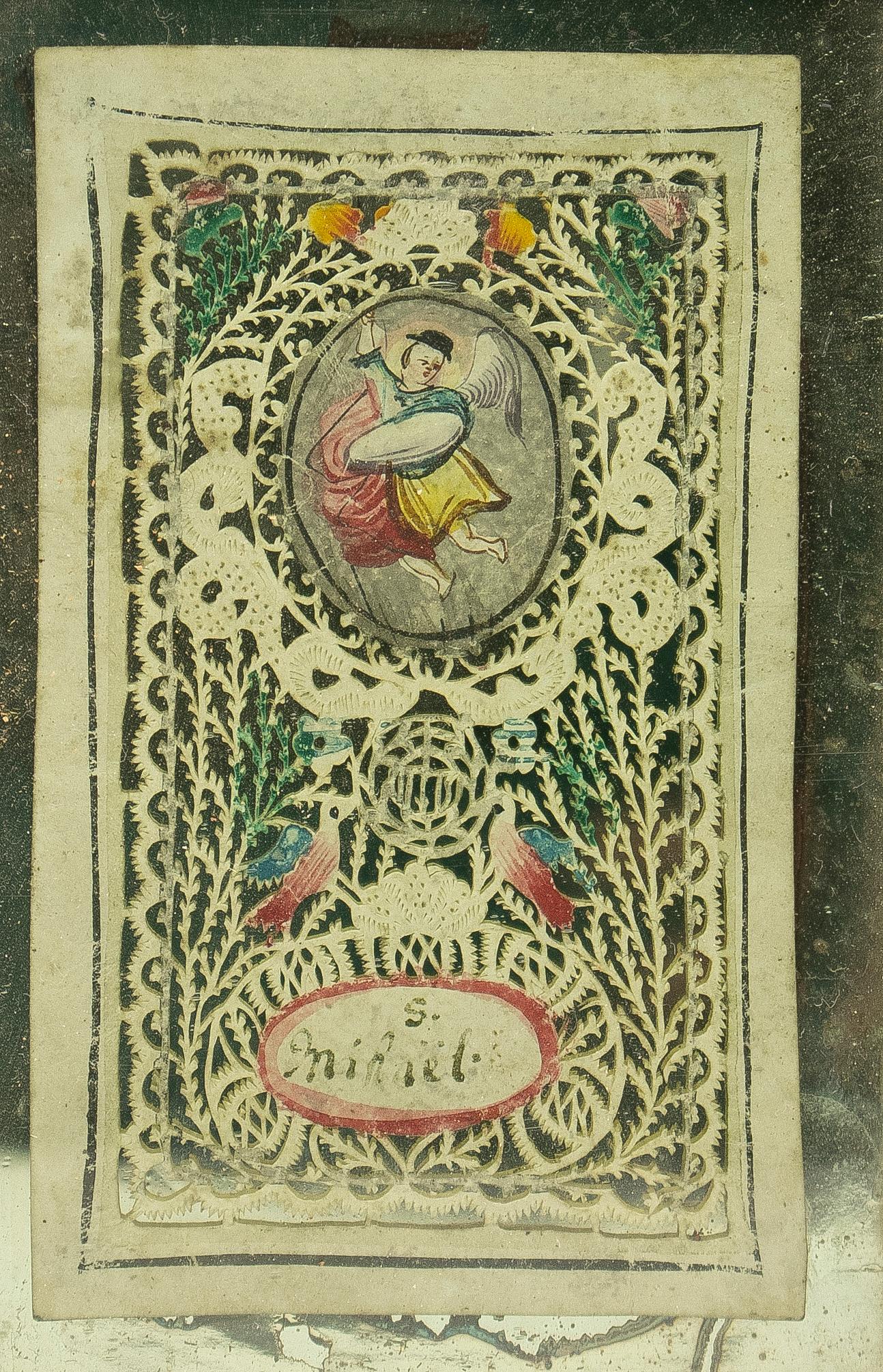 18th century Spanish framed painted cutout design.