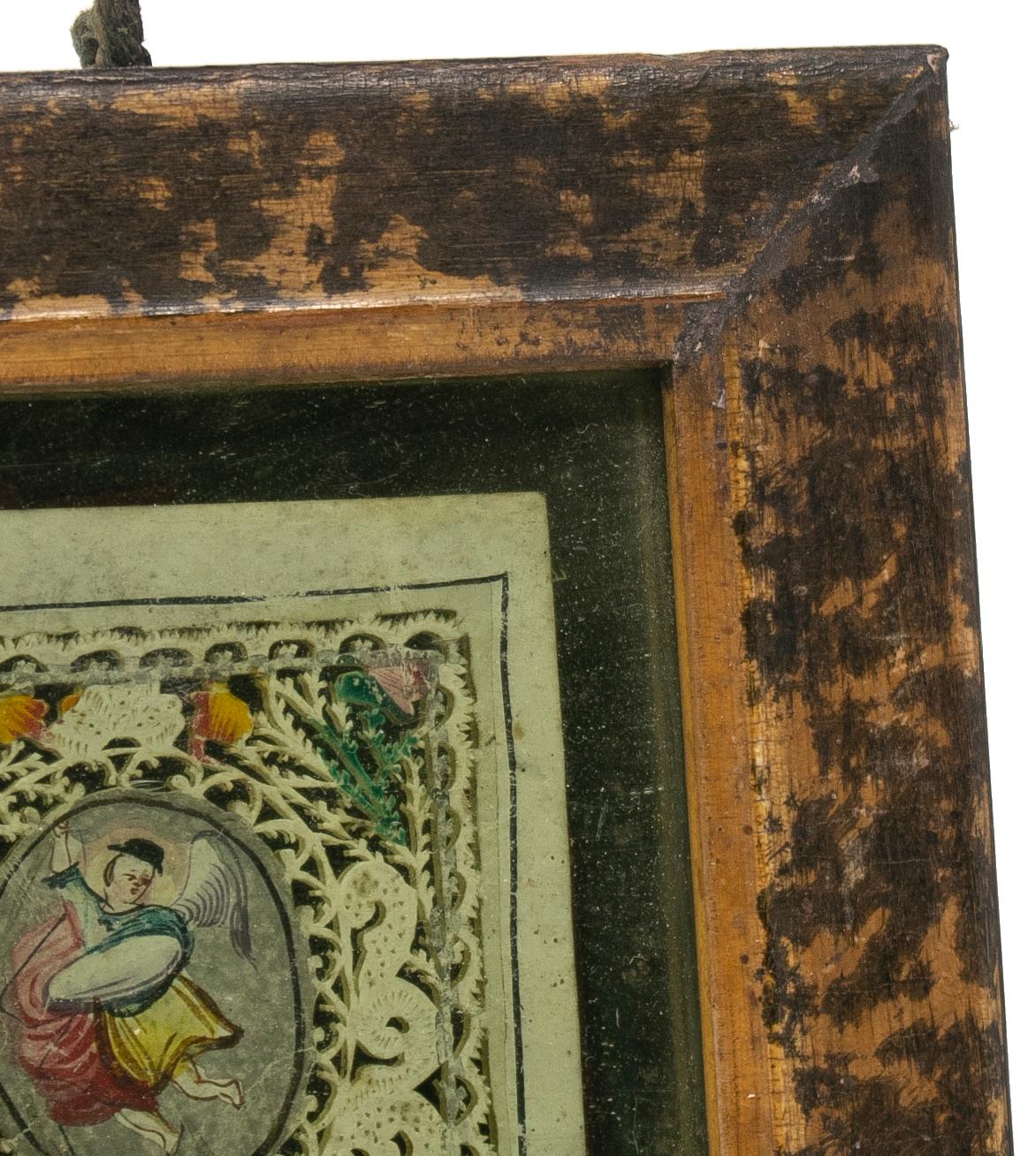 Paper 18th Century Spanish Framed Painted Cutout Design
