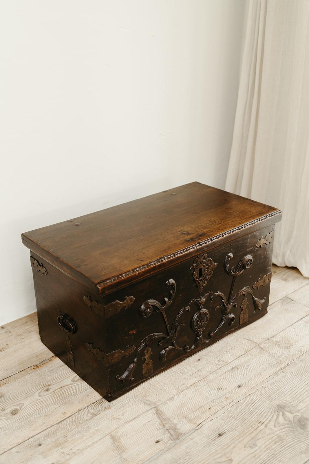 18th century Spanish fruitwood/metal trunk ...  For Sale 6