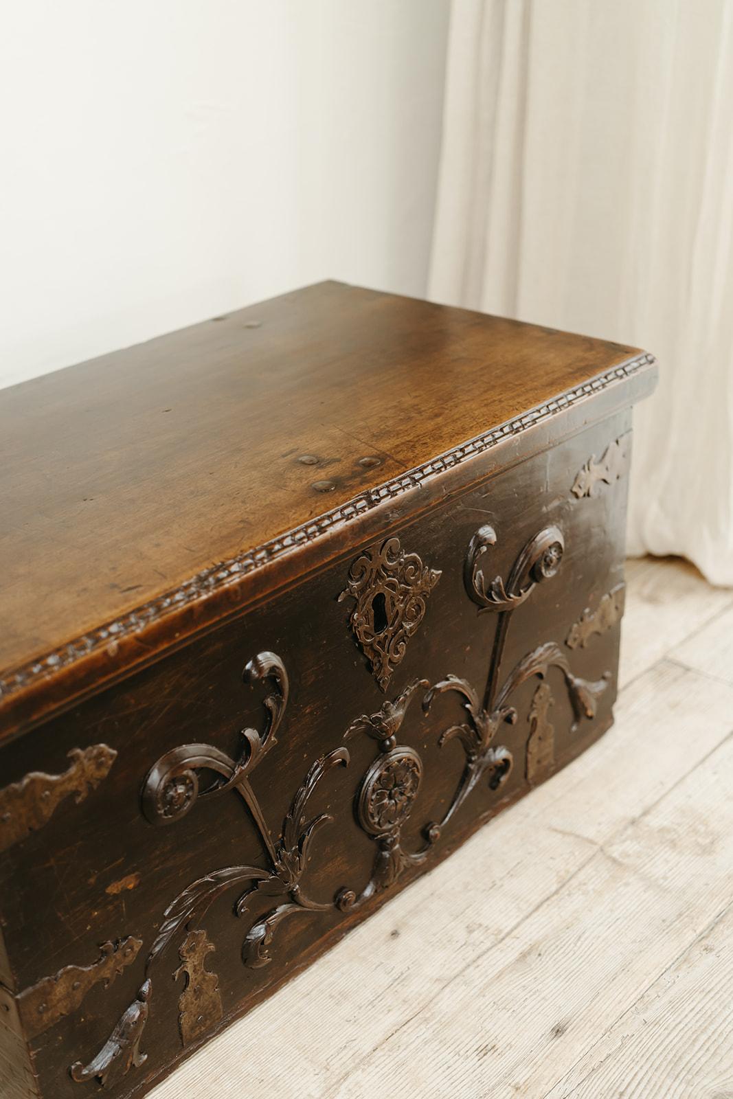 18th century Spanish fruitwood/metal trunk ...  For Sale 8