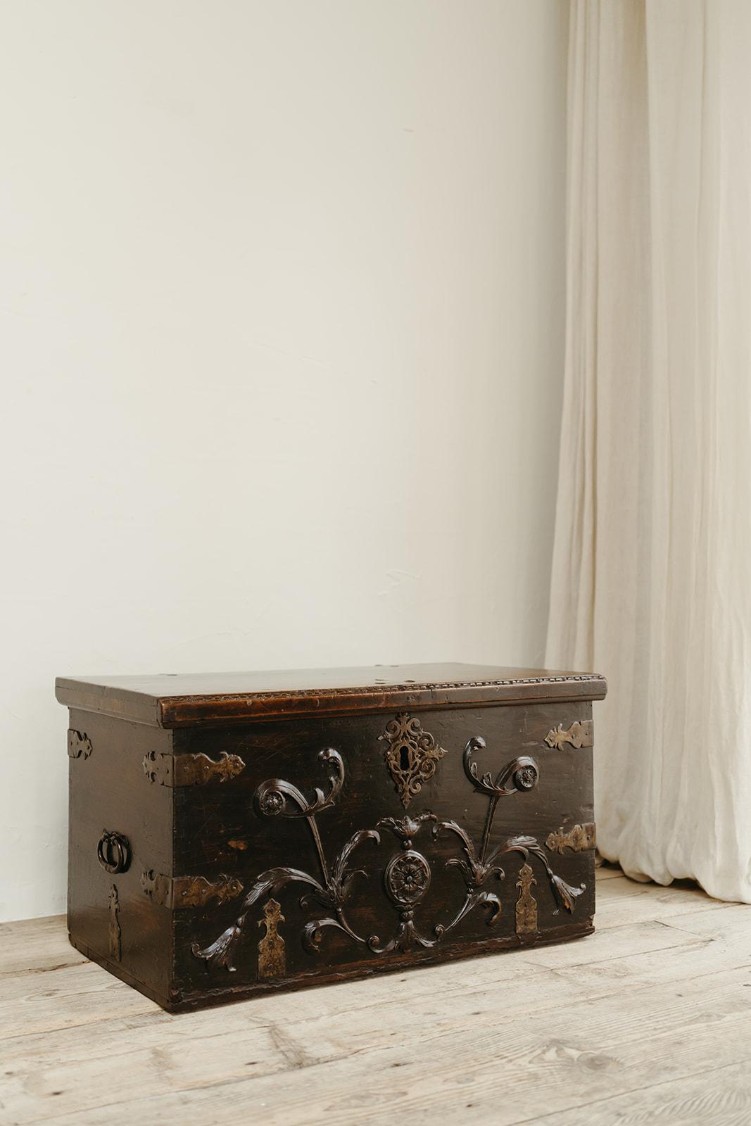 18th century Spanish fruitwood/metal trunk ...  For Sale 9