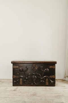 18th century Spanish fruitwood/metal trunk ...