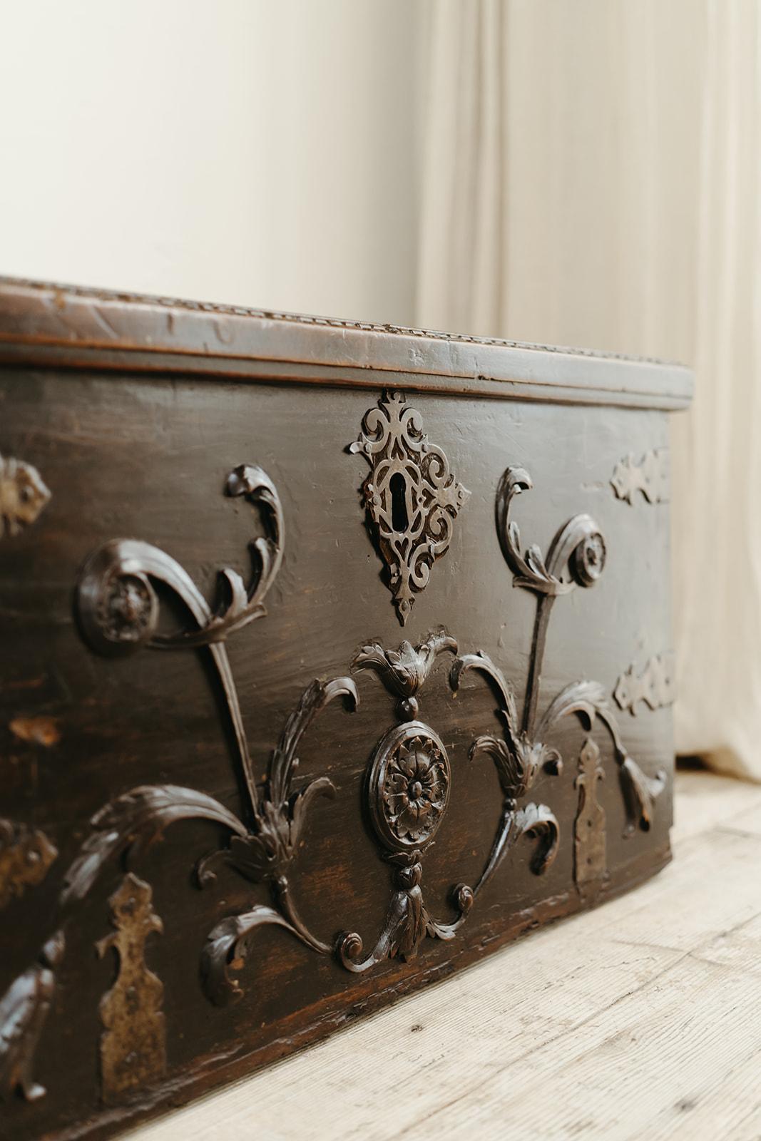18th century Spanish fruitwood/metal trunk ...  For Sale 15