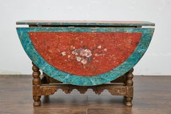18th-Century Spanish Gateleg Table with Floral Polychrome Décor and Drop Leaves