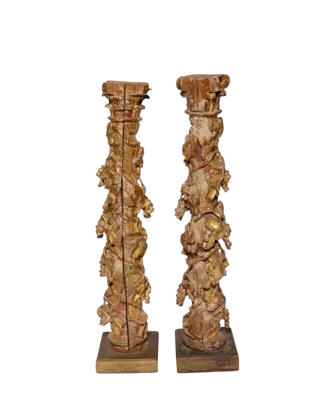 Columnes solomoniques dorées espagnoles du 18ème siècle en vente 1