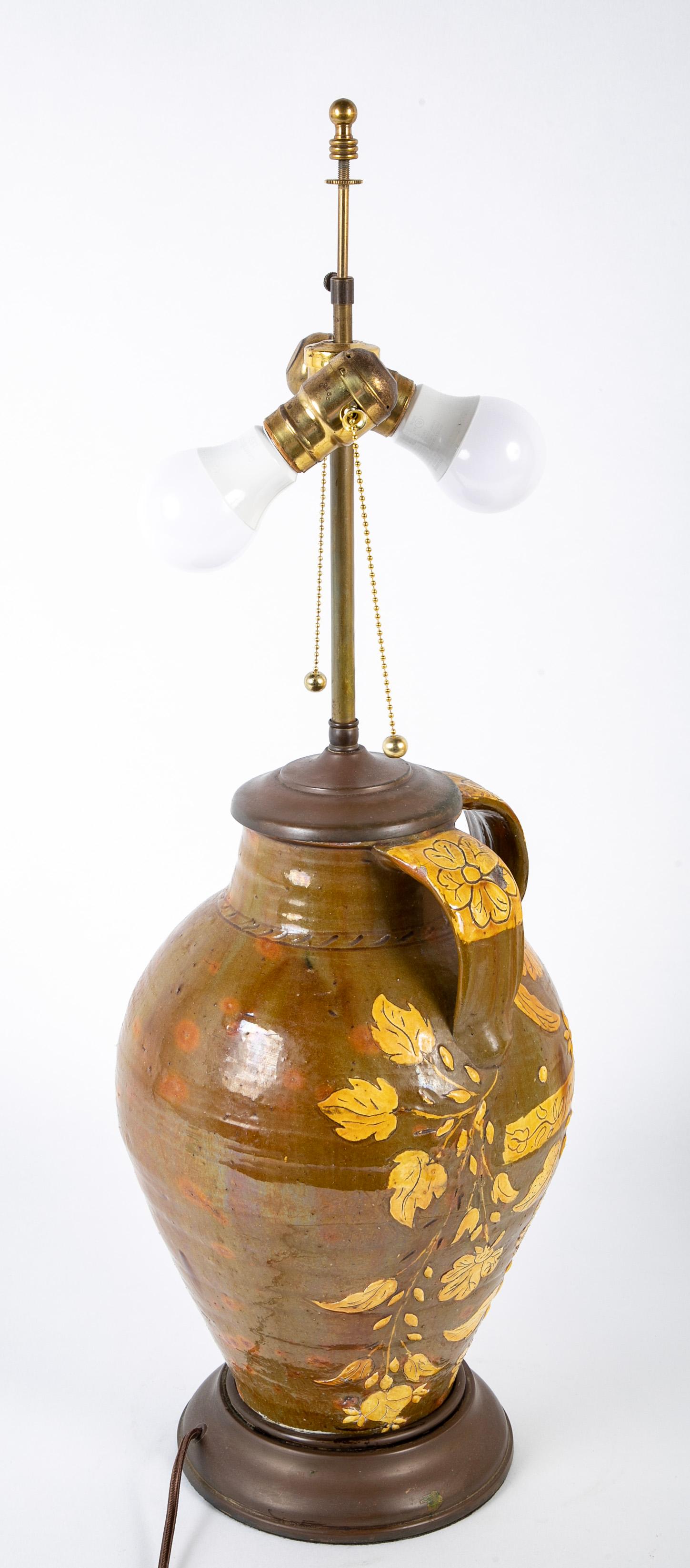 18th Century Spanish Glazed Ceramic Jar Mounted as a Table Lamp For Sale 12