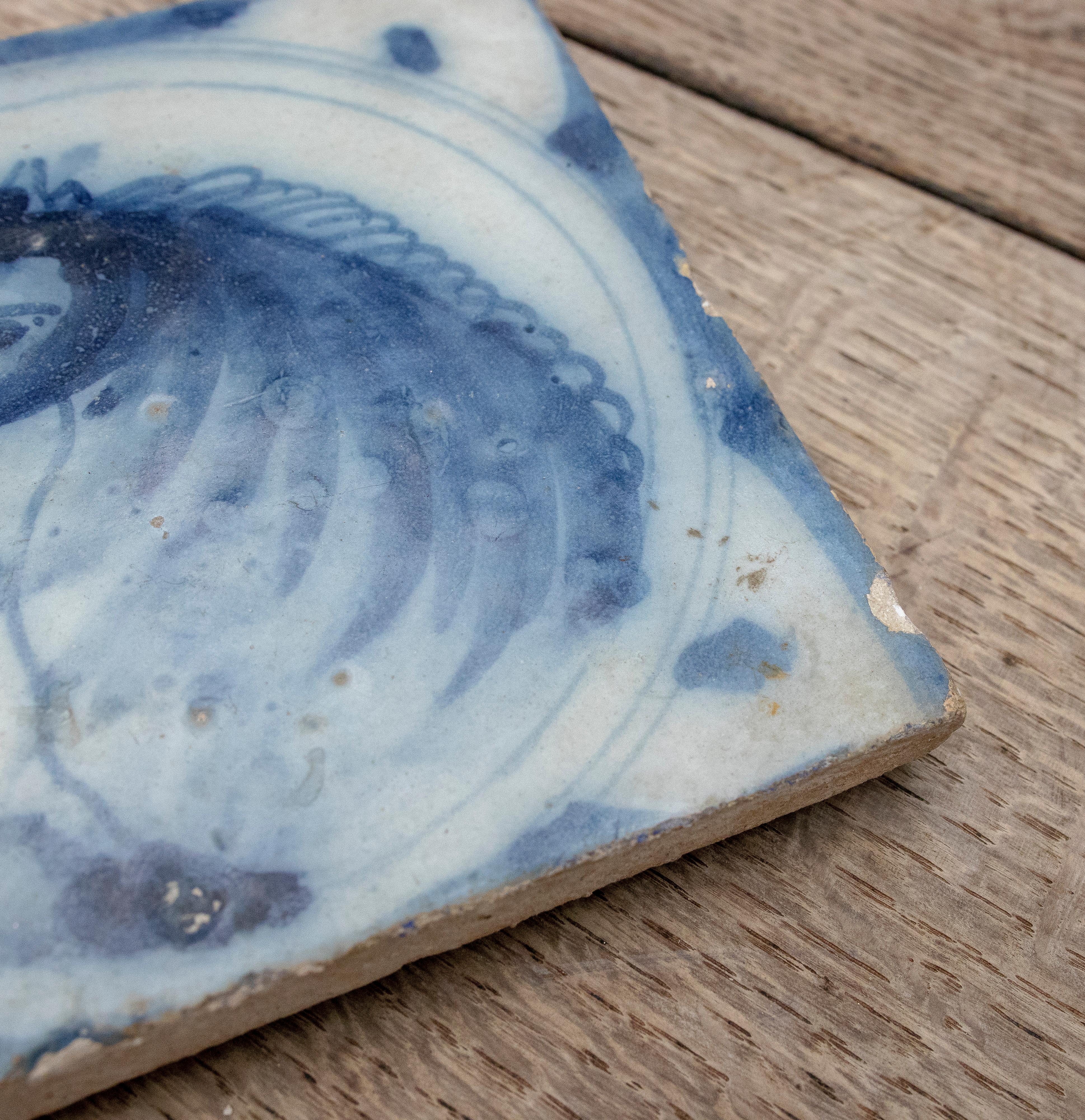 18th Century Spanish Glazed Ceramic Tile from Triana in Blue and White For Sale 10