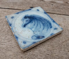 18th Century Spanish Glazed Ceramic Tile from Triana in Blue and White