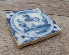 18th Century Spanish Glazed Ceramic Tile from Triana in Blue and White