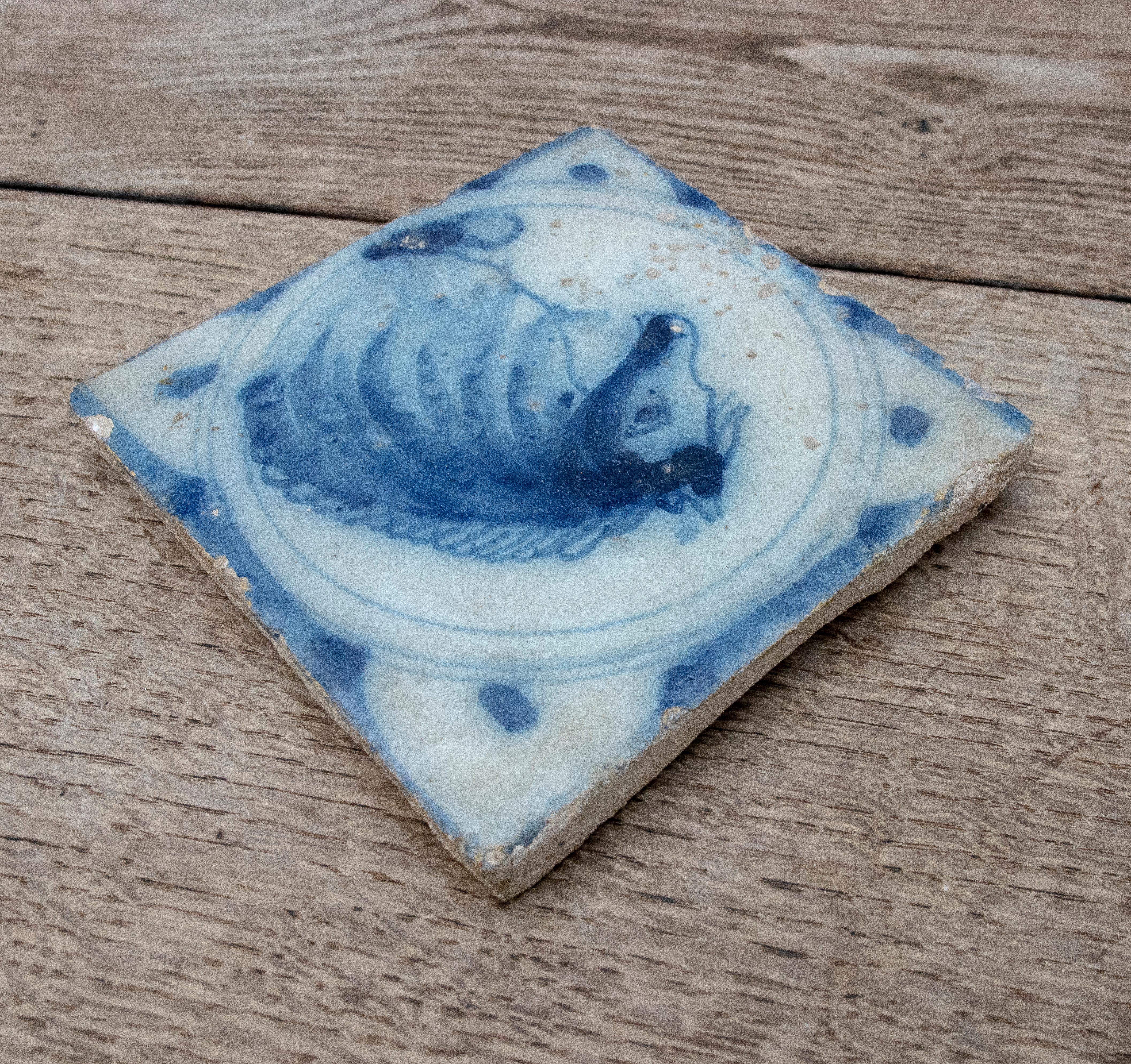 18th Century and Earlier 18th Century Spanish Glazed Ceramic Tile from Triana in Blue and White For Sale