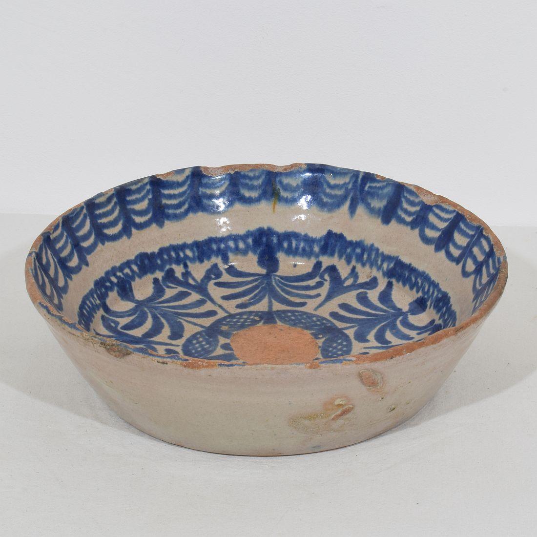 18th Century and Earlier 18th Century Spanish Glazed Terracotta Bowl For Sale