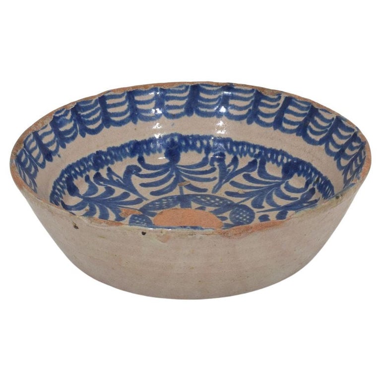 18th Century Spanish Glazed Terracotta Bowl For Sale at 1stDibs