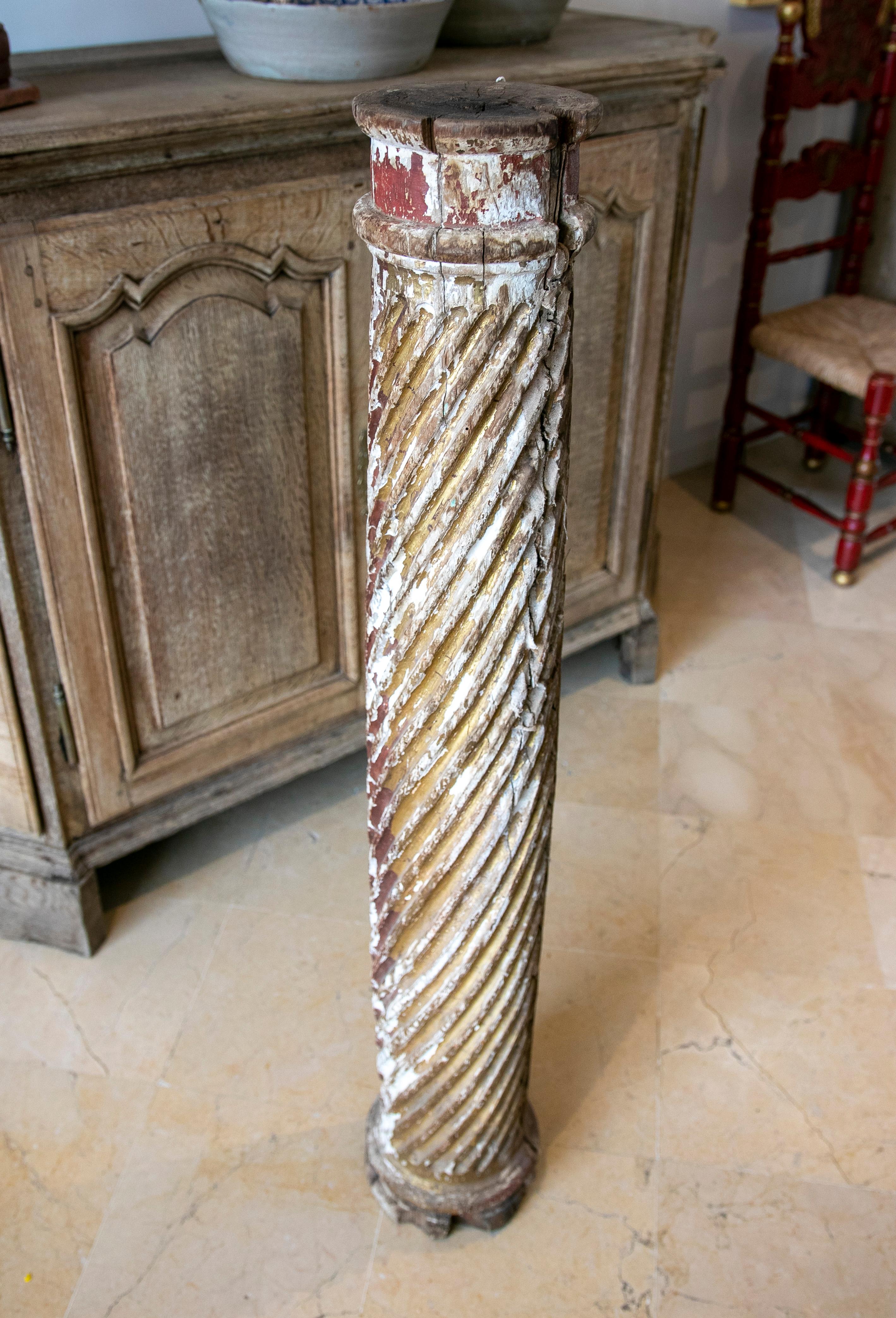 18th Century Spanish hand-carved fluted wood column.