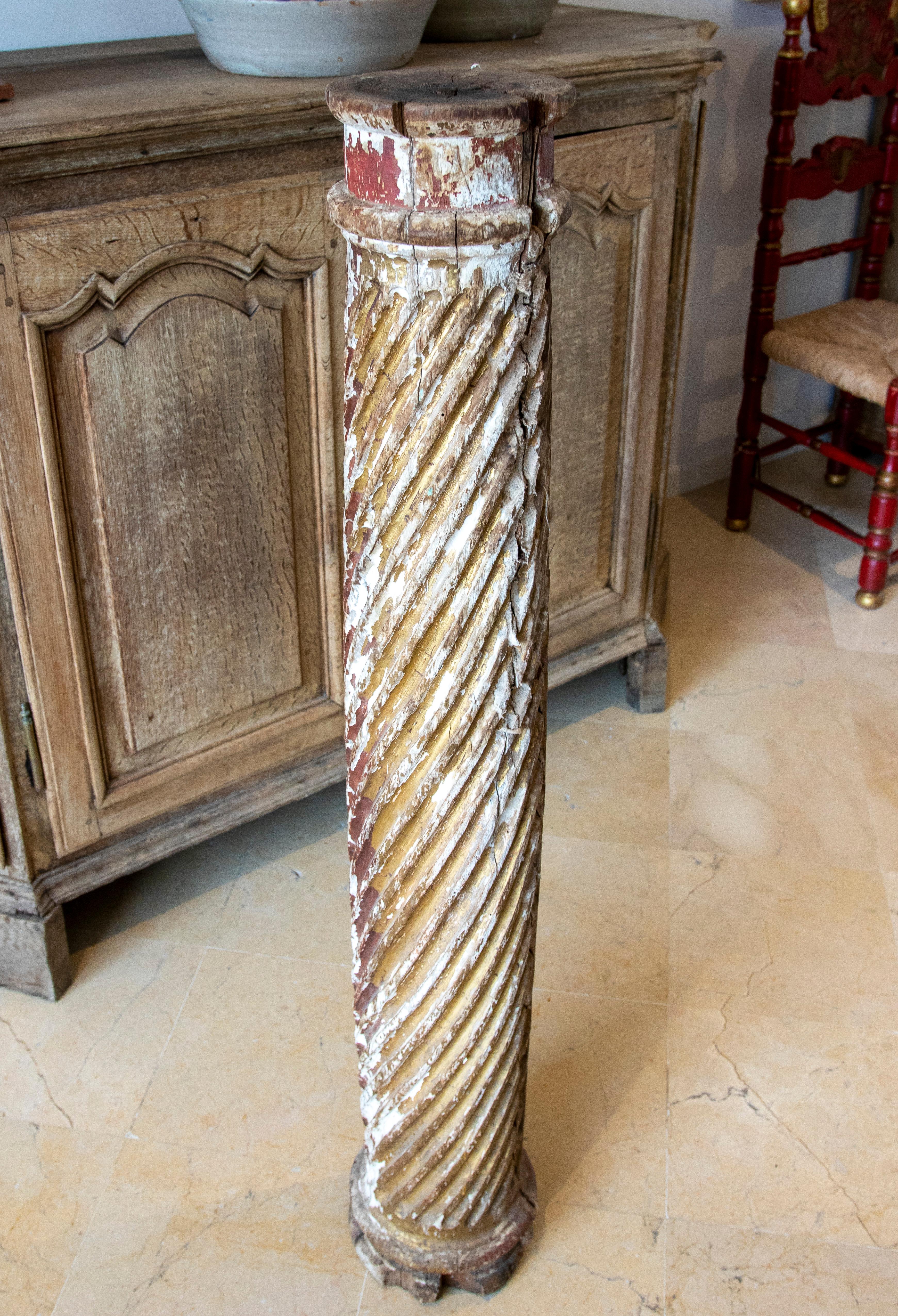 18th Century and Earlier 18th Century Spanish Hand-Carved Fluted Wood Column For Sale