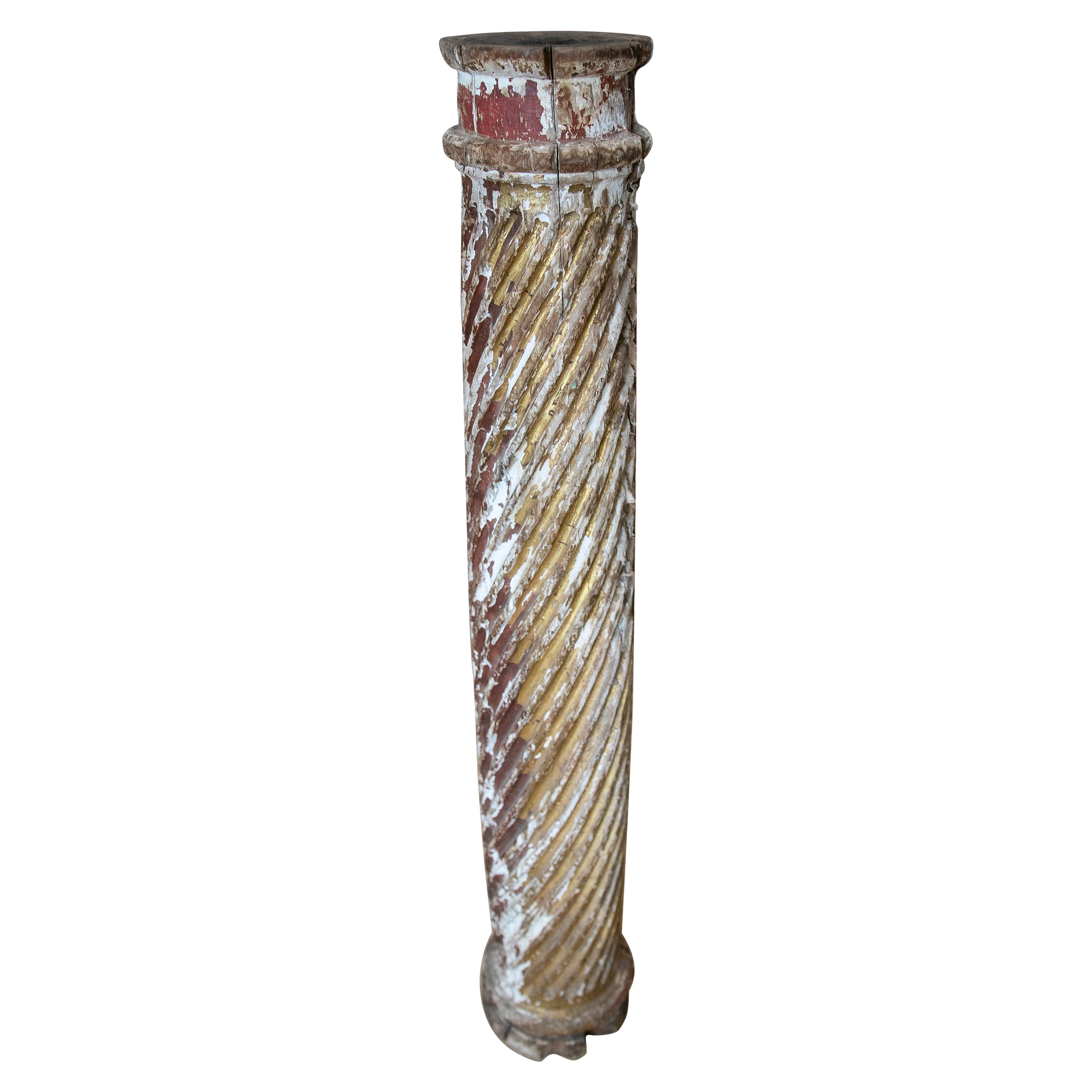 18th Century Spanish Hand-Carved Fluted Wood Column