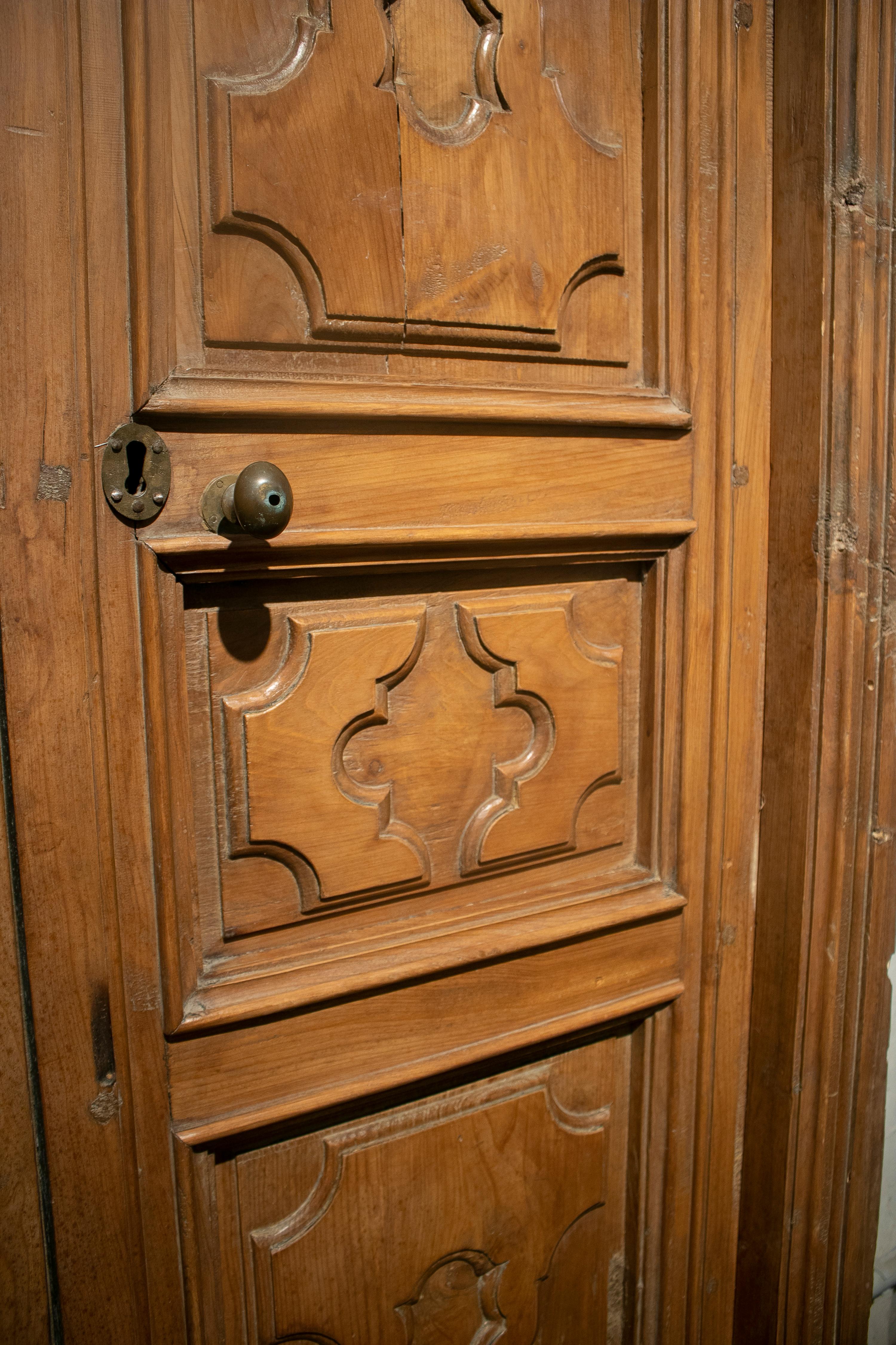 18th Century Spanish Hand Carved Paneled Wooden Door 7