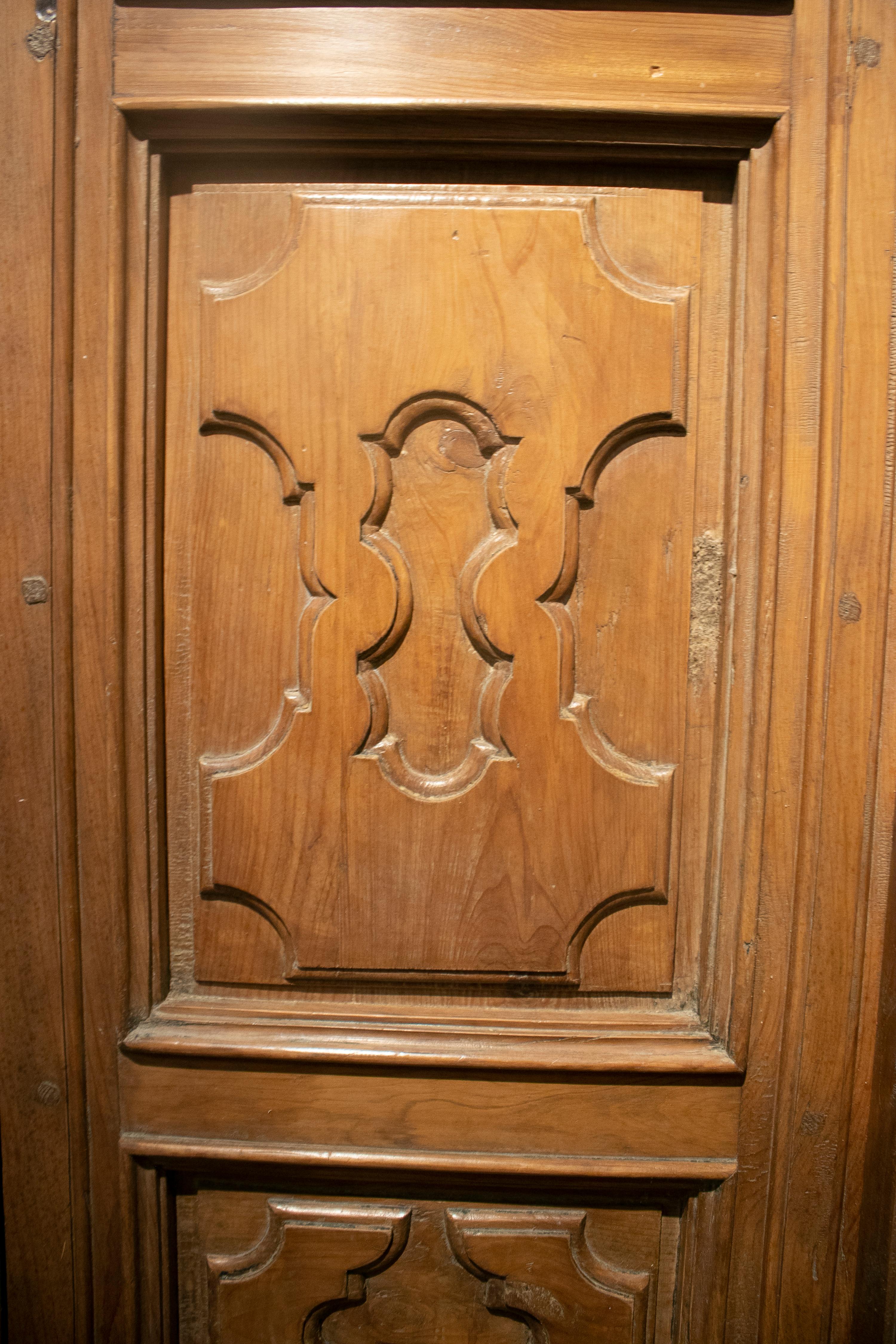 18th Century Spanish Hand Carved Paneled Wooden Door 9