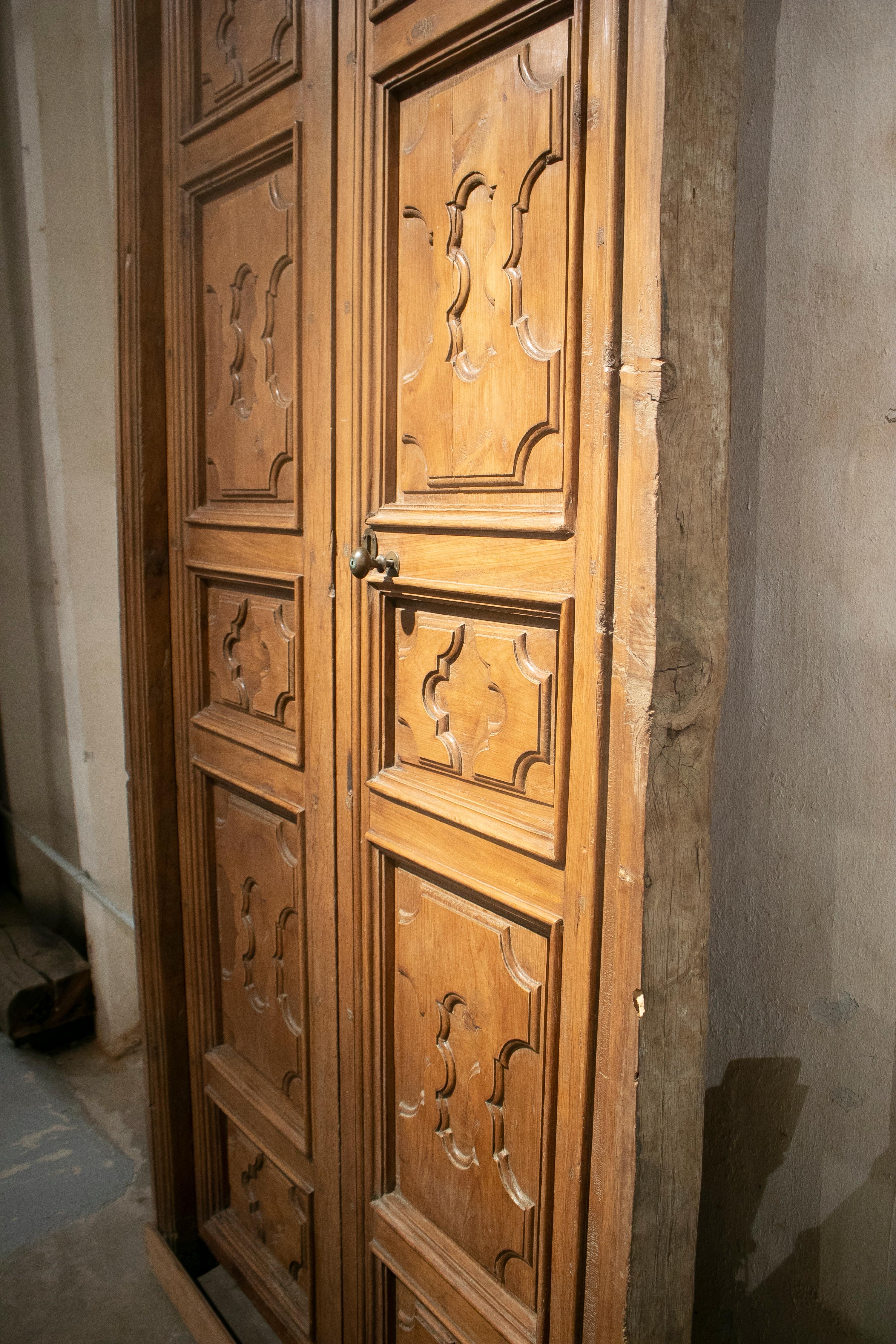 Walnut 18th Century Spanish Hand Carved Paneled Wooden Door