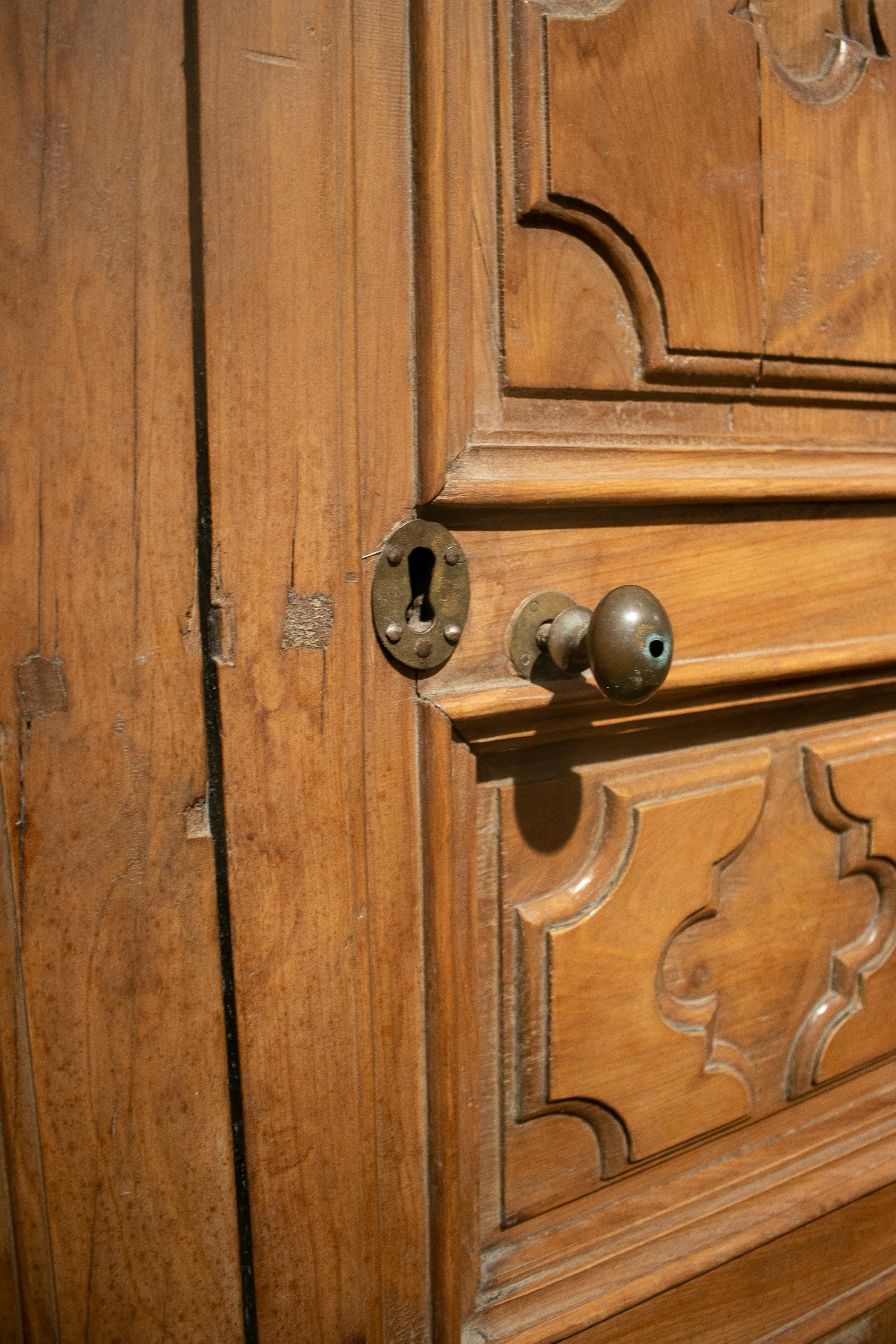 18th Century Spanish Hand Carved Paneled Wooden Door 1