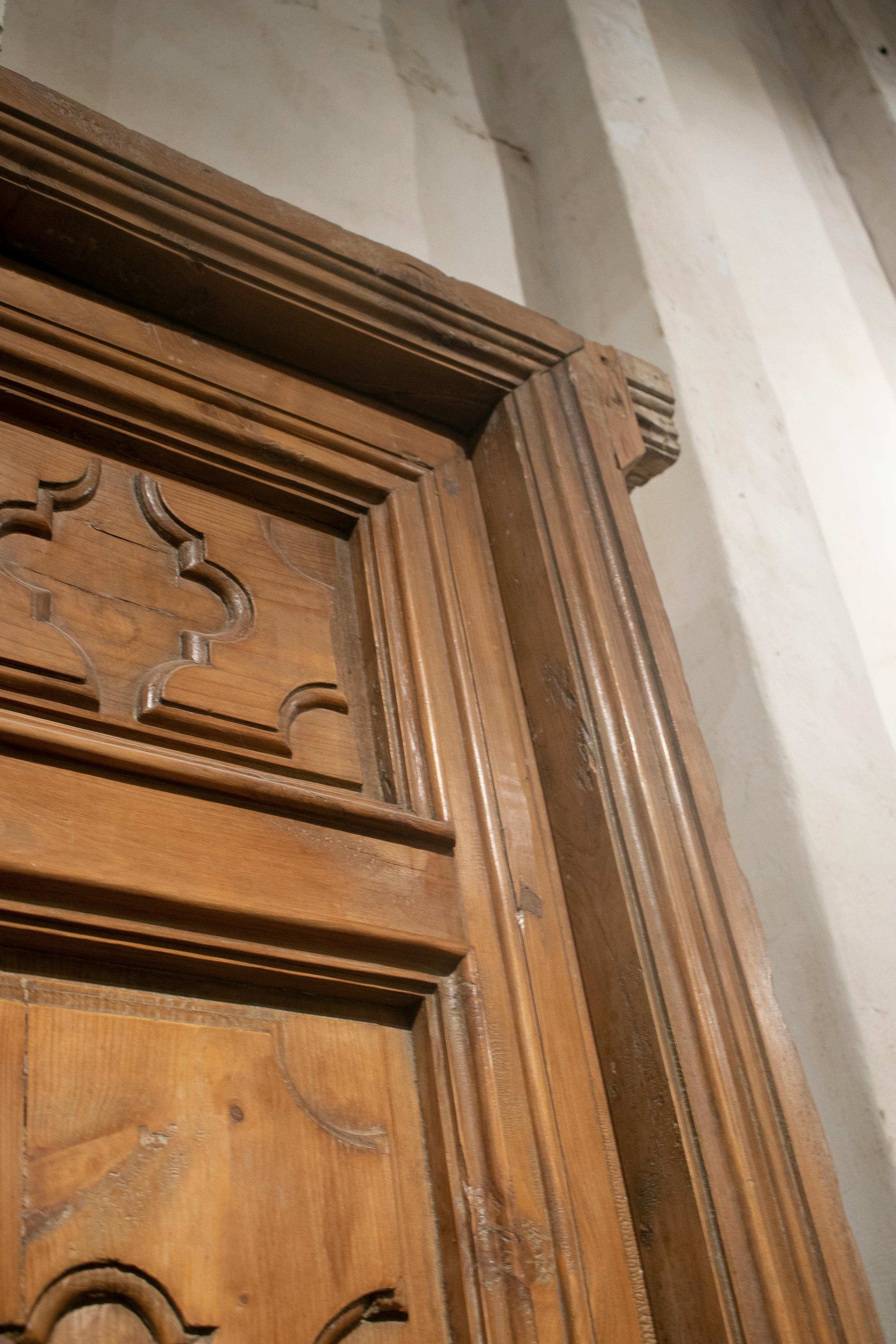 18th Century Spanish Hand Carved Paneled Wooden Door 3