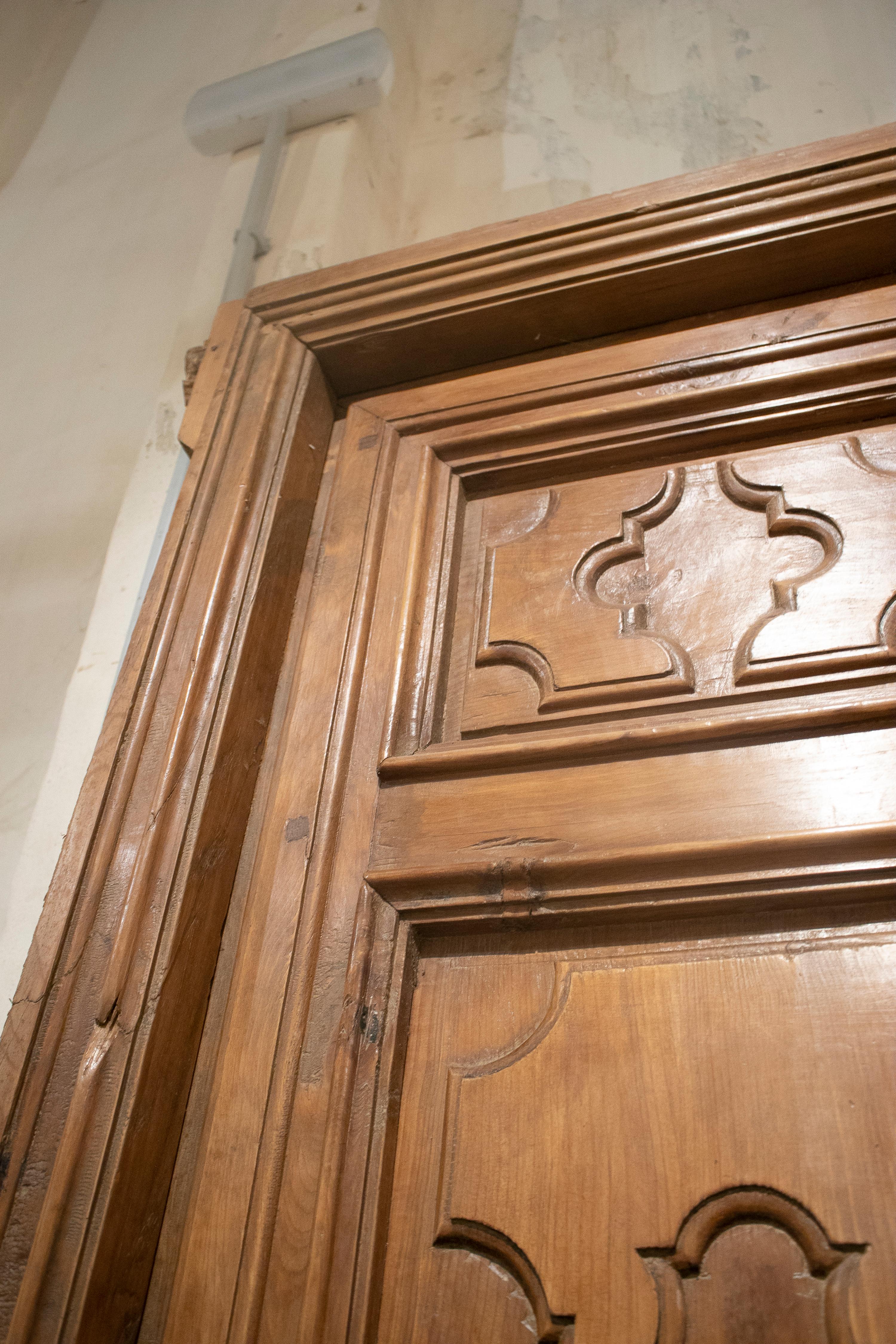 18th Century Spanish Hand Carved Paneled Wooden Door 4