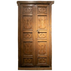 18th Century Spanish Hand Carved Paneled Wooden Door