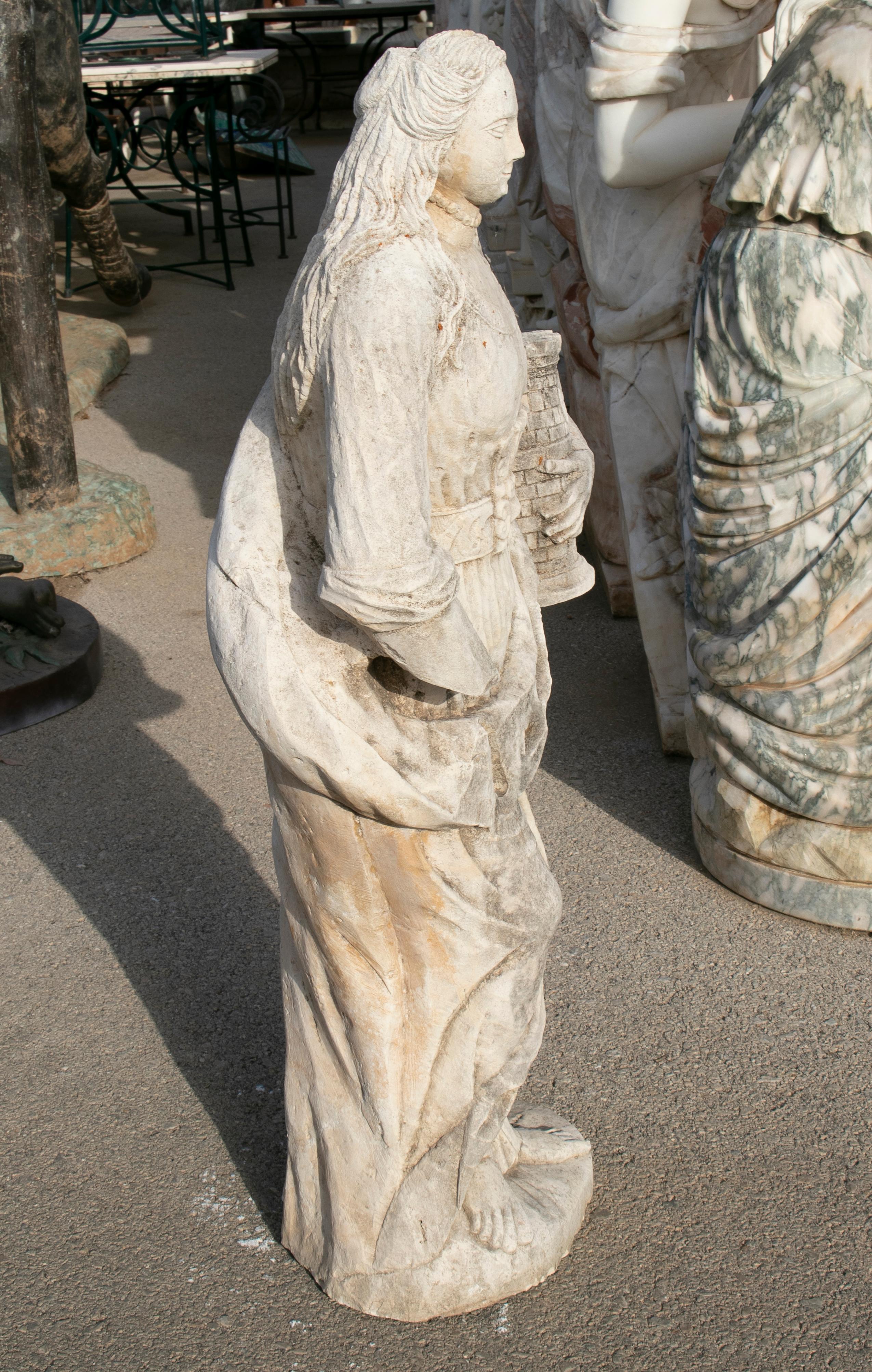 18th Century Spanish Hand Carved Stone Sculpture of St. Catherine of Palma In Good Condition For Sale In Marbella, ES