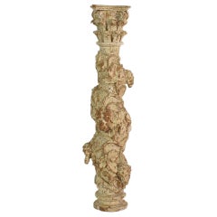 18th Century Spanish Hand Carved Wooden Column